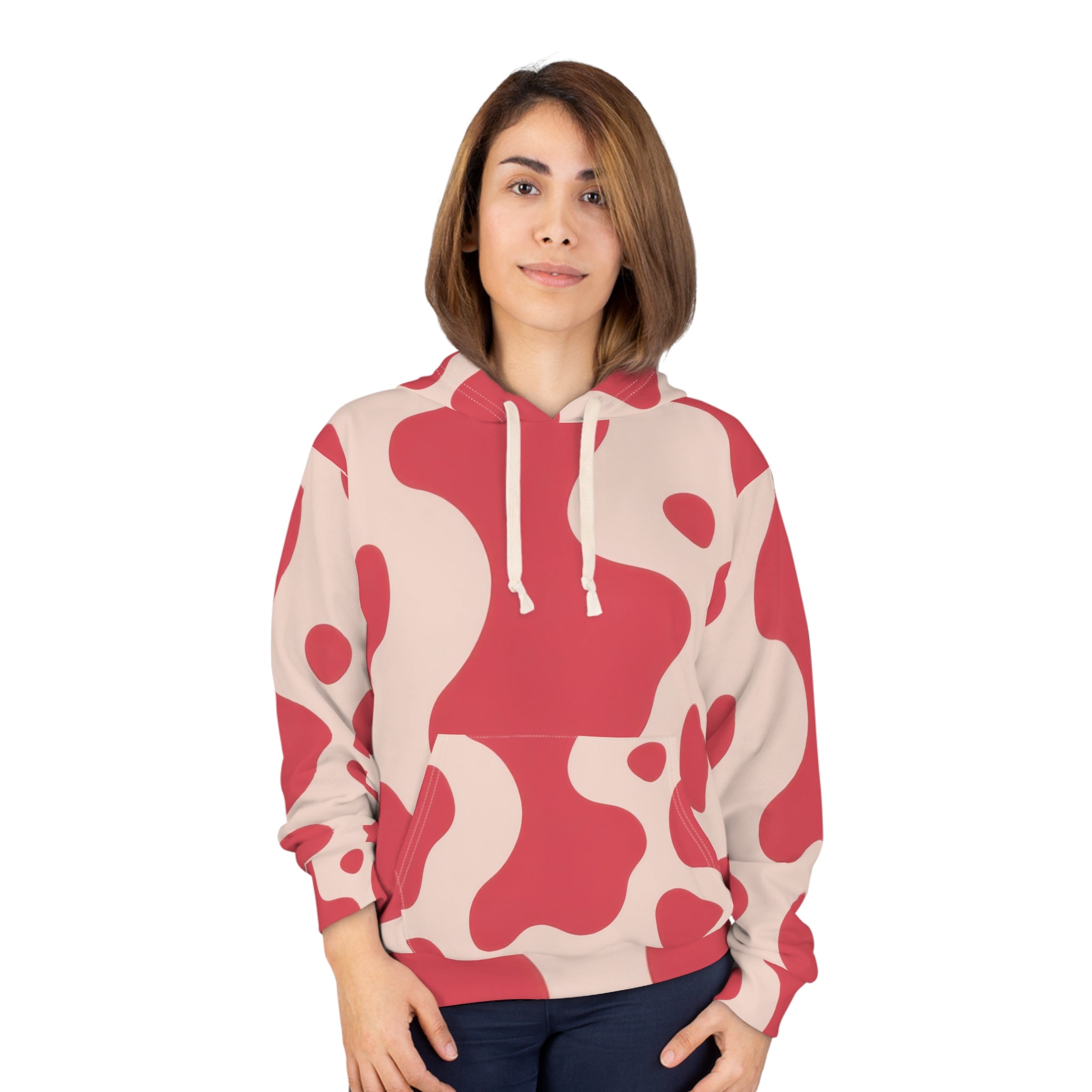 Red Jungle Cow Unisex Pullover Hoodie (AOP), Artsulli - Art is Long, Life is Short, All Over Prints, , , , , , , 