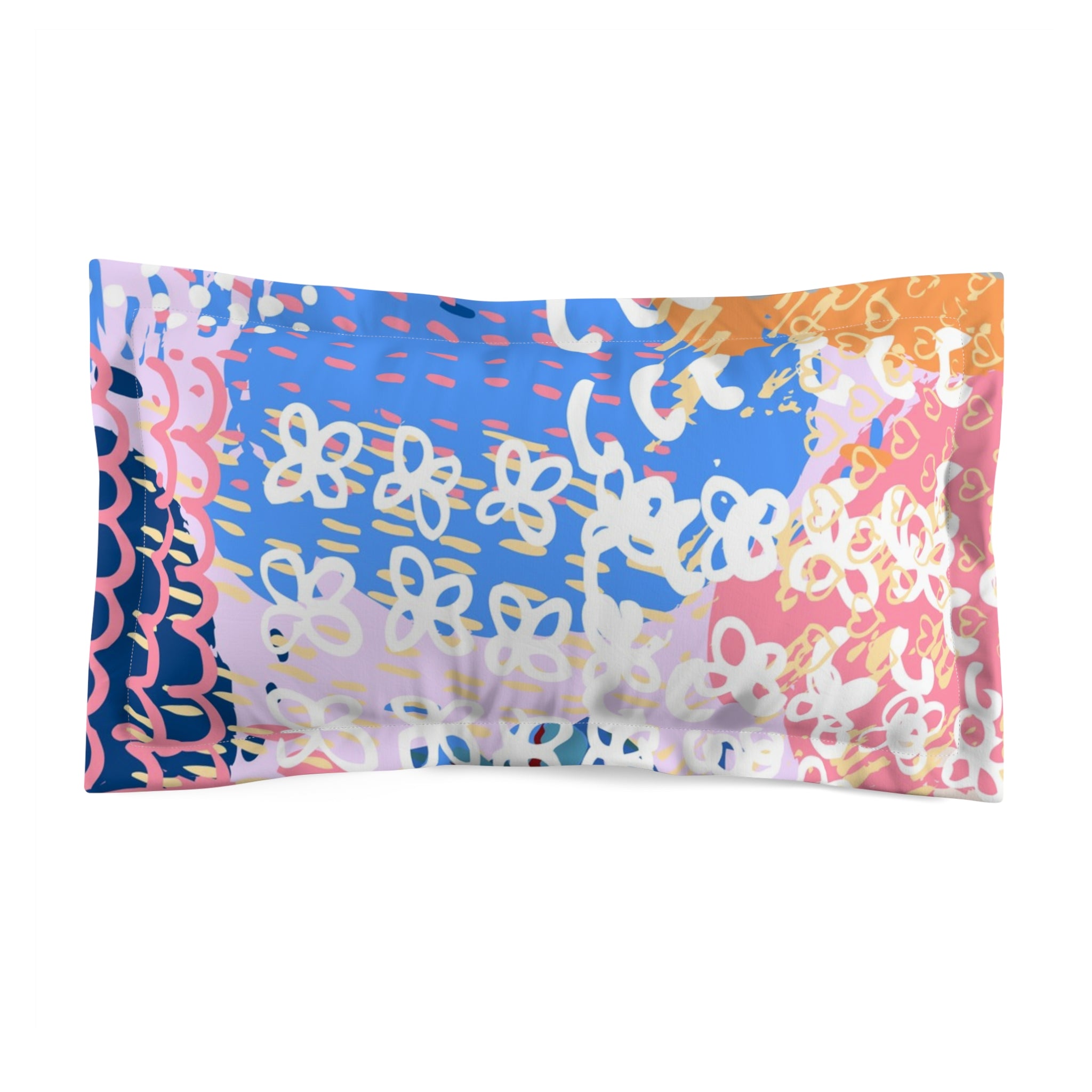Flowers x Doodles x Hearts Multi-Color Microfiber Pillow Sham, Artsulli - Art is Long, Life is Short, Home Decor, Size, King, , , , , 31723252013037986926
