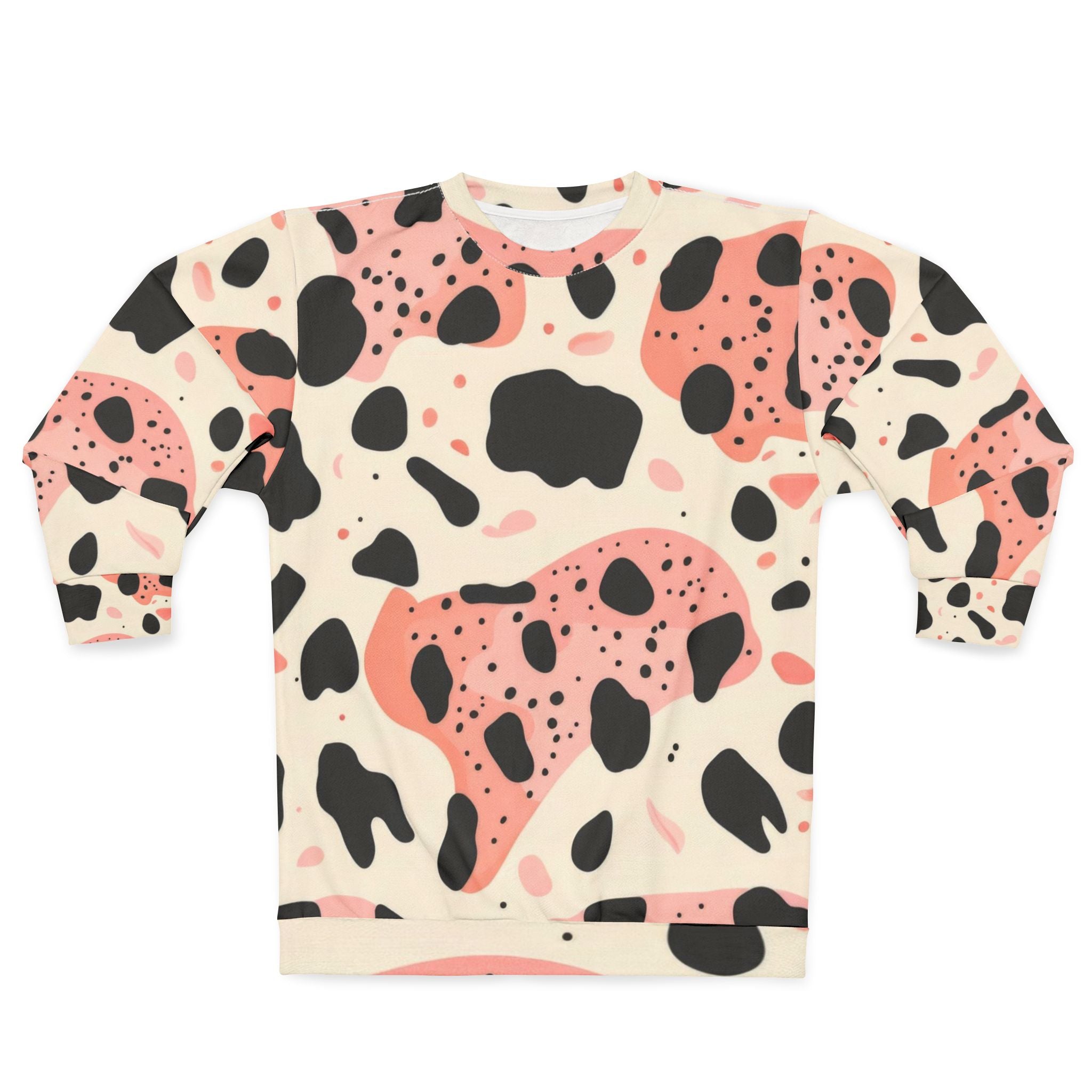 Organic Cow Print Cream and Pink Unisex Sweatshirt (AOP), Artsulli - Art is Long, Life is Short, All Over Prints, Size, XS, , , , , 86102113351675