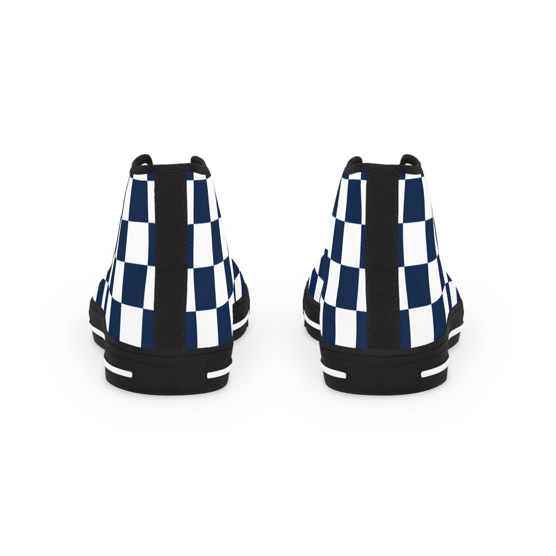 Checkerboard White and Navy Blue Men's High Top Sneakers, Artsulli - Art is Long, Life is Short, Shoes, , , , , , , 