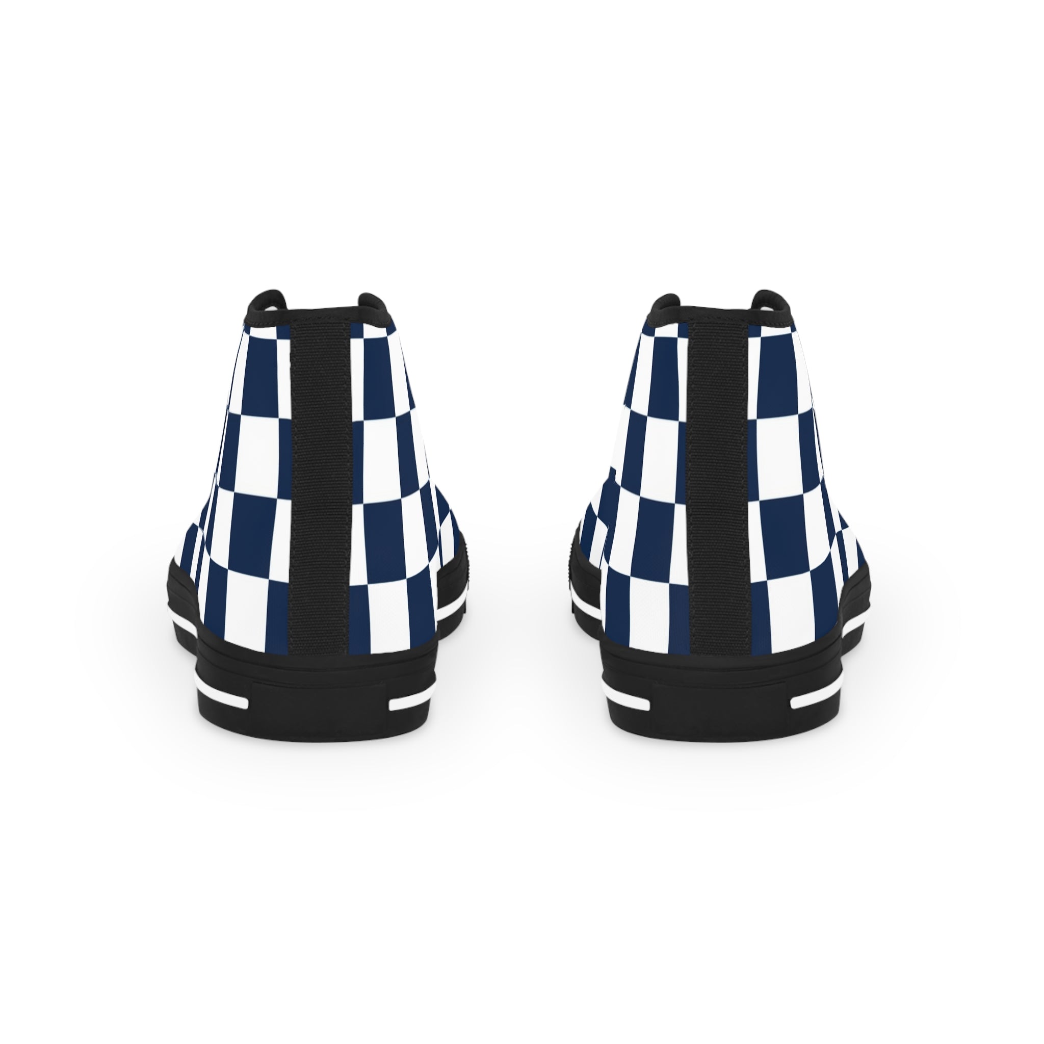 Checkerboard White and Navy Blue Men's High Top Sneakers, Artsulli - Art is Long, Life is Short, Shoes, , , , , , , 