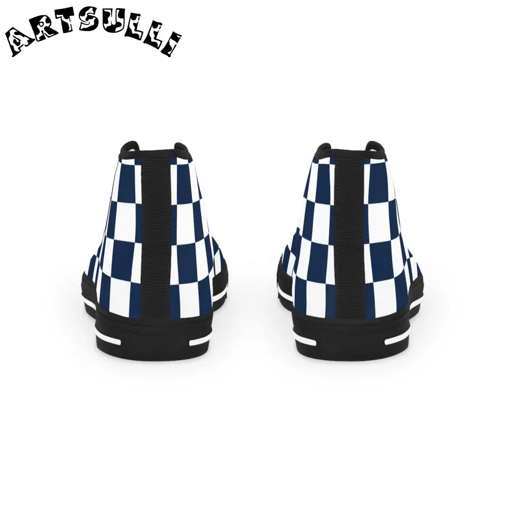 JAKKOUTTHEBXX Checkerboard White and Navy Blue Men’s High Top