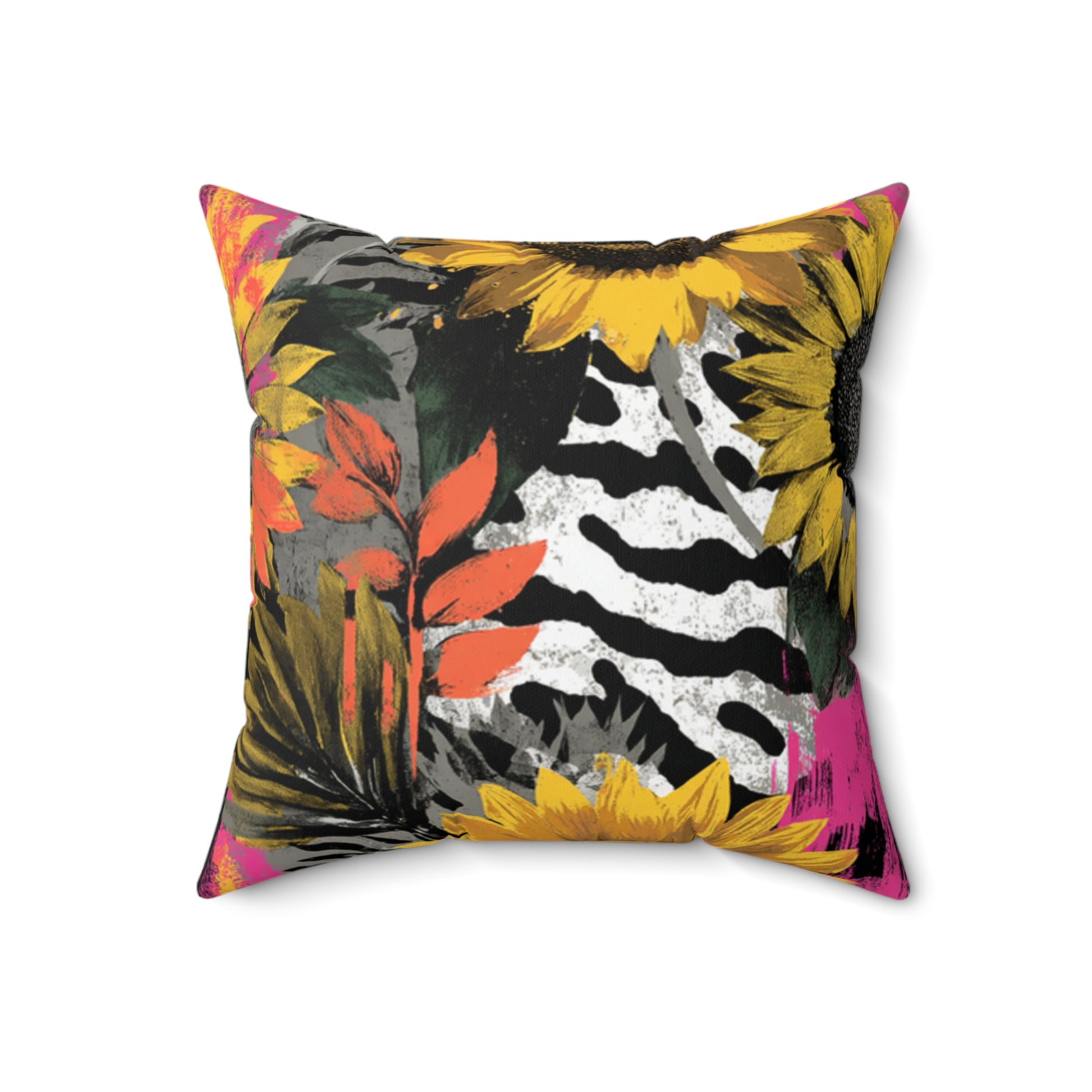 Sunflower Zebra Acid Trip Spun Polyester Square Pillow, Artsulli - Art is Long, Life is Short, Home Decor, Size, 18" × 18", , , , , 11744339134089113690