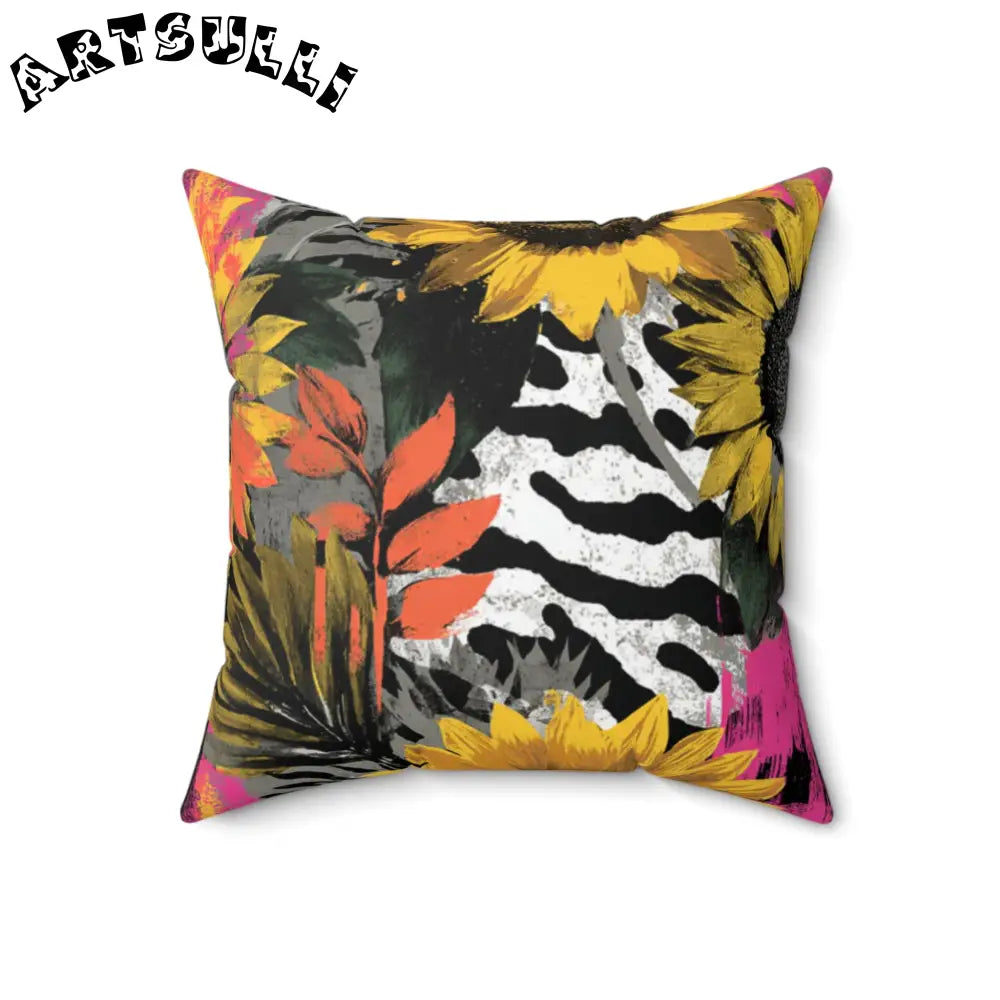 JAKKOUTTHEBXX Sunflower Zebra Acid Trip Spun Polyester Square Pillow