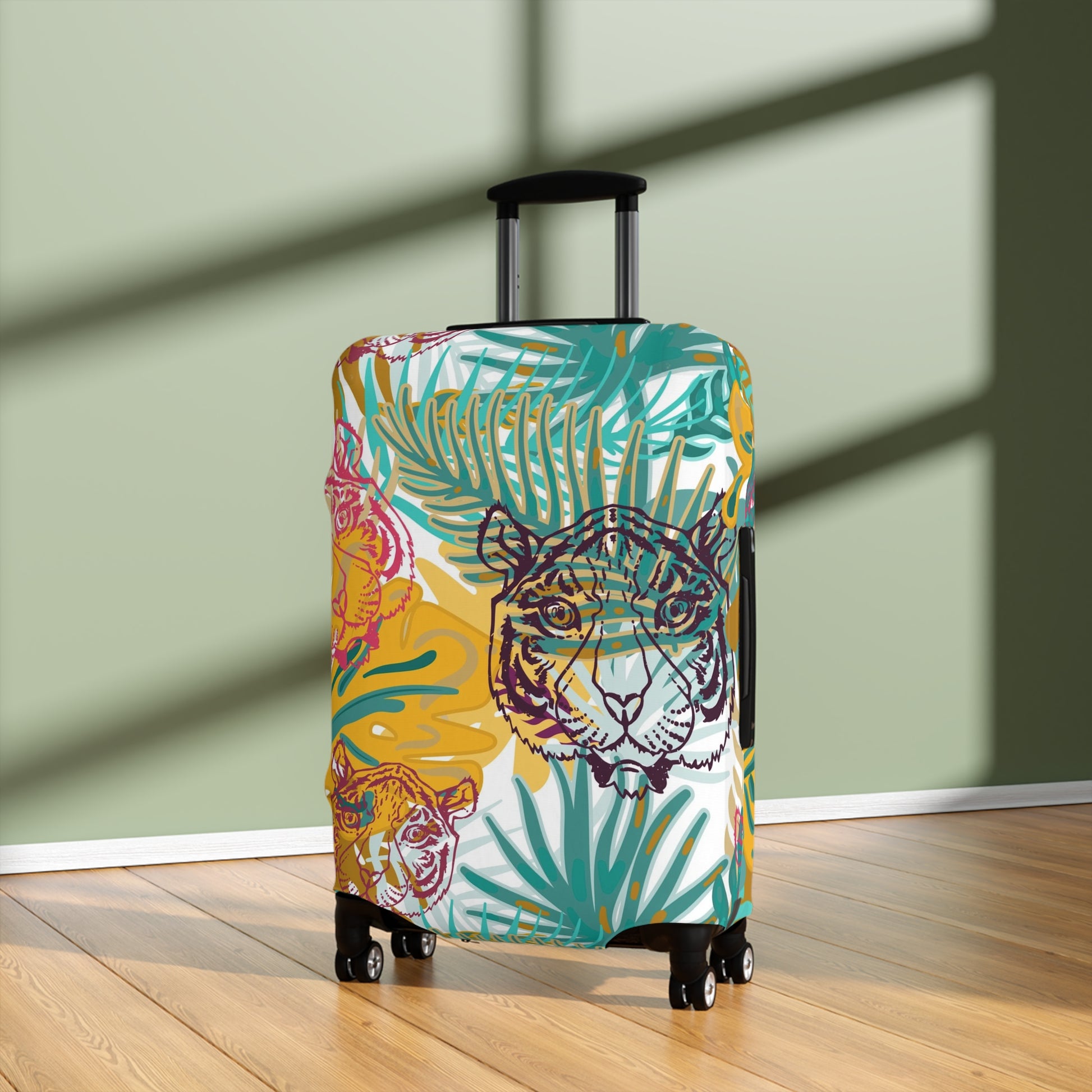 Tropical Jungle Tigers Brown and Green Luggage Cover, Artsulli - Art is Long, Life is Short, Accessories, , , , , , , 