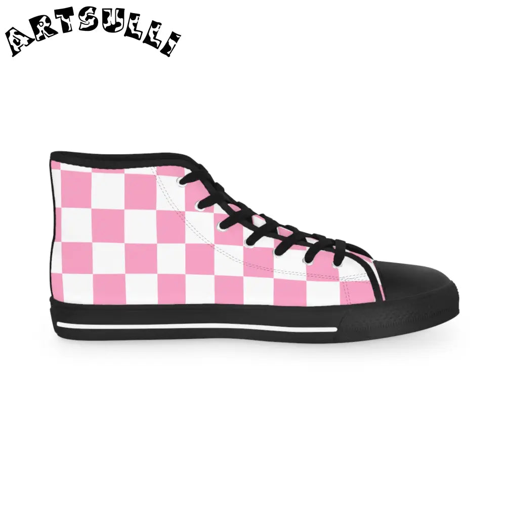 JAKKOUTTHEBXX Checkerboard Hot Pink and White Men’s High Top