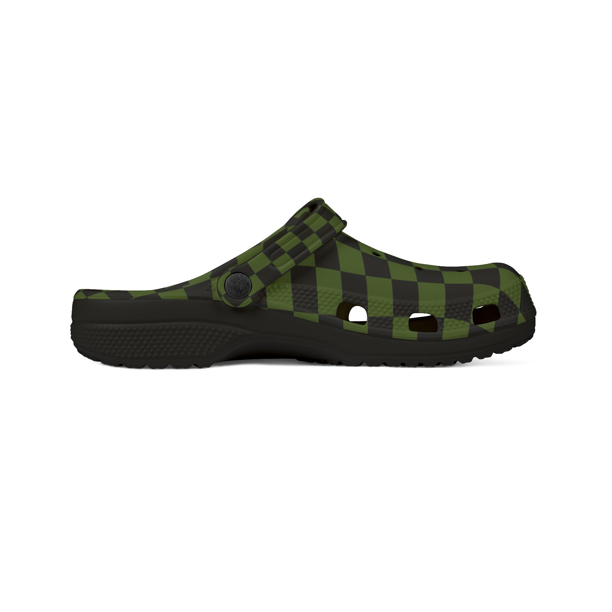 Checkerboard Olive Green and Black EVA Foam Rubber Shoes (AOP), Artsulli - Art is Long, Life is Short, Shoes, , , , , , , 
