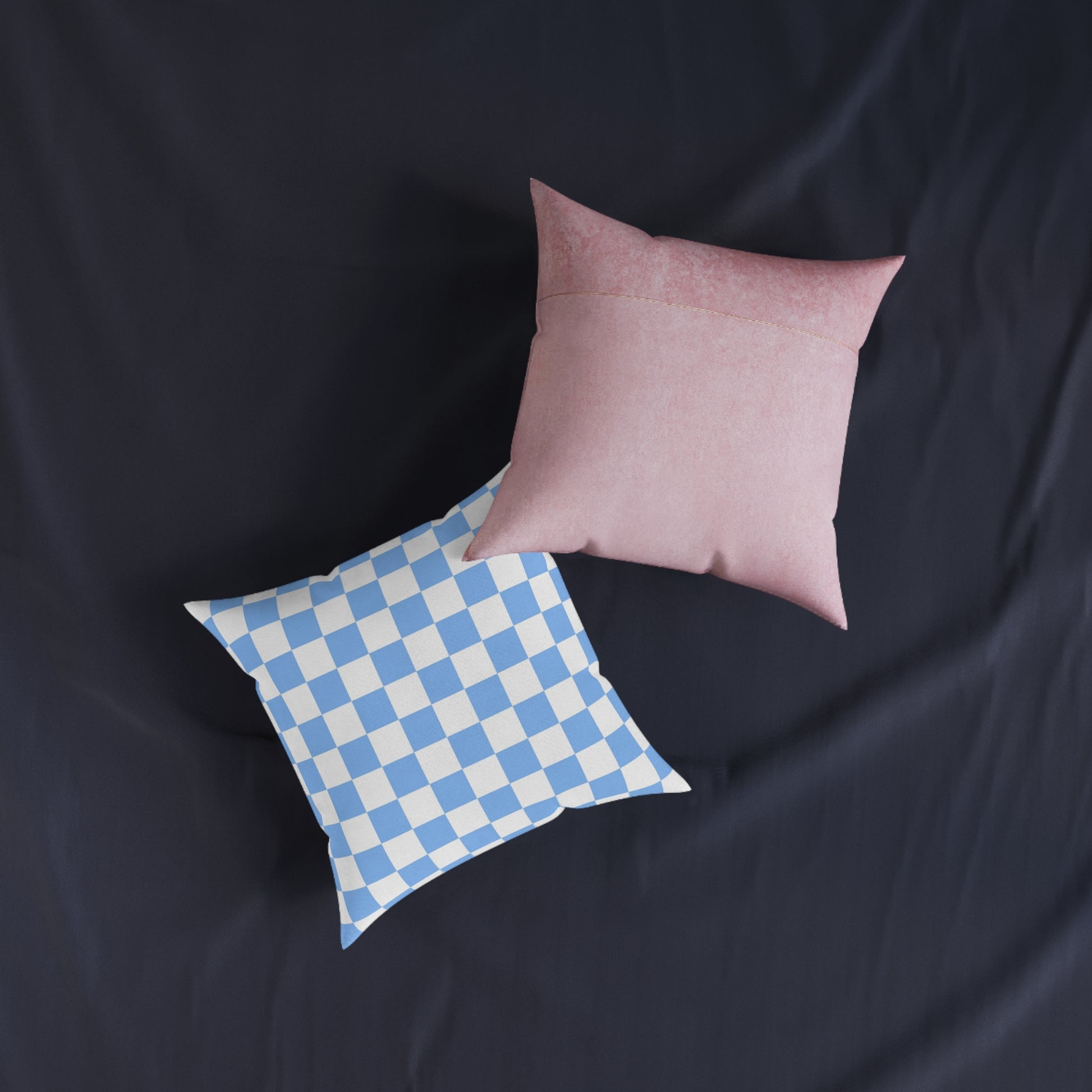 Checkerboard White and Light Blue Square Pillow - Pink Back, Artsulli - Art is Long, Life is Short, Home Decor, , , , , , , 