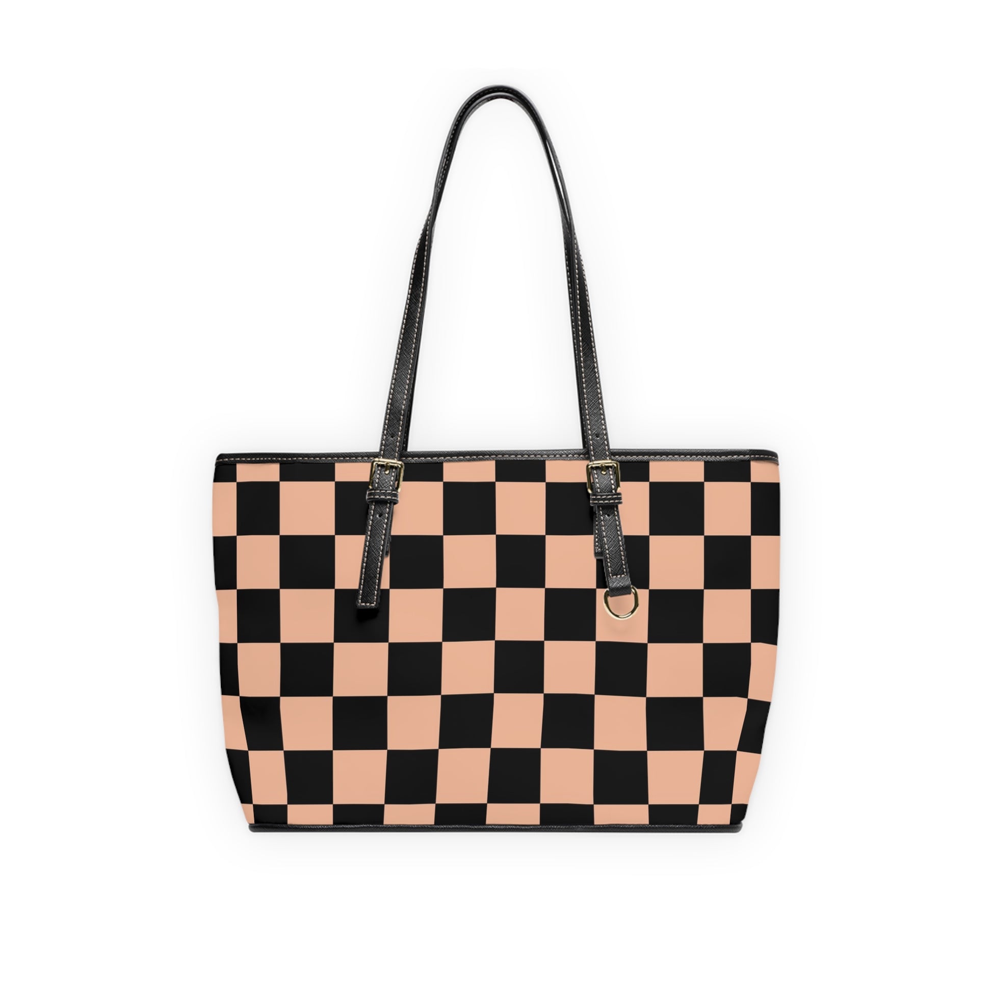 Checkerboard Soft Orange and Black PU Leather Shoulder Bag, Artsulli - Art is Long, Life is Short, Bags, Size, 16" x 10", Color, Black, , , 17681283902600331947