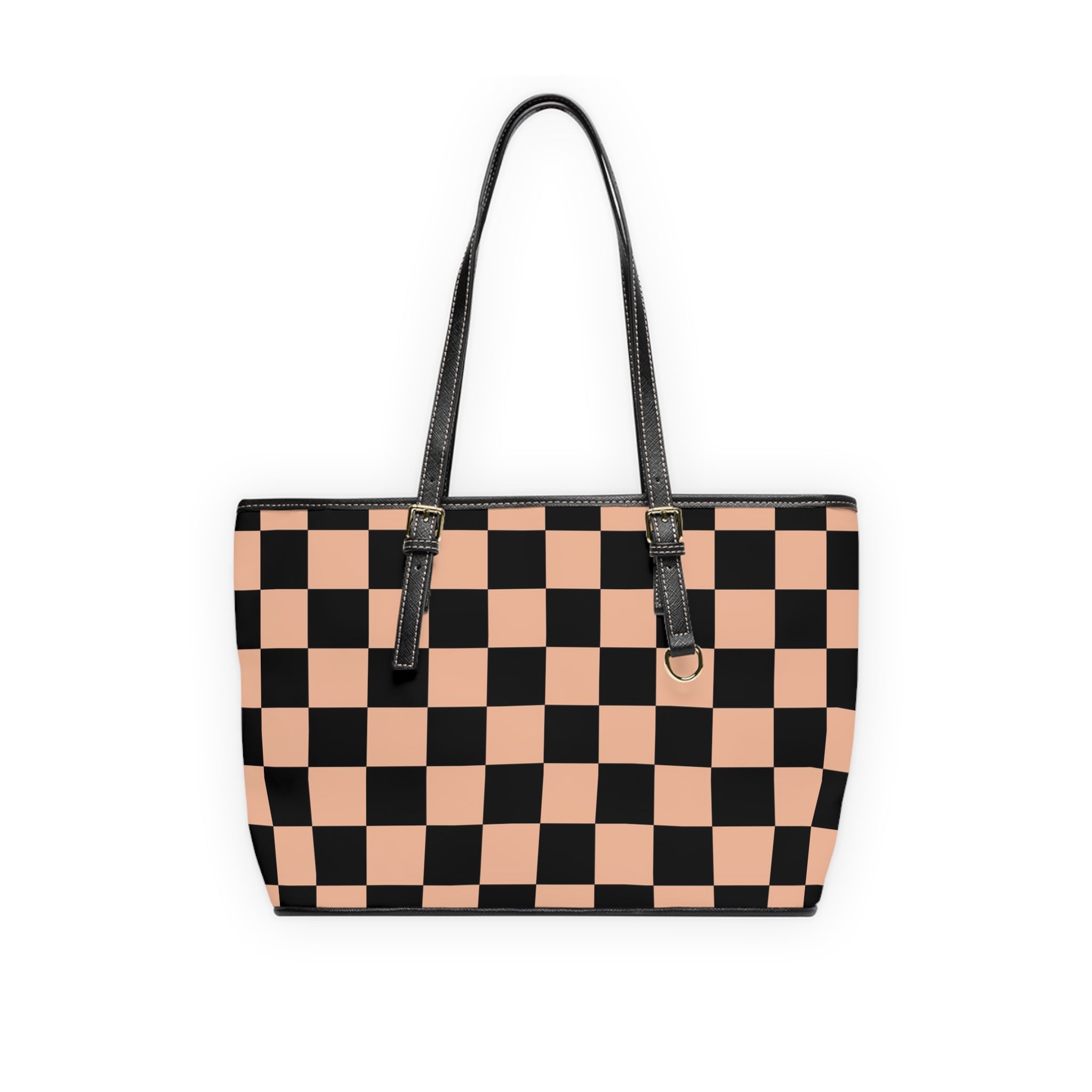 Checkerboard Soft Orange and Black PU Leather Shoulder Bag, Artsulli - Art is Long, Life is Short, Bags, Size, 16" x 10", Color, Black, , , 17681283902600331947