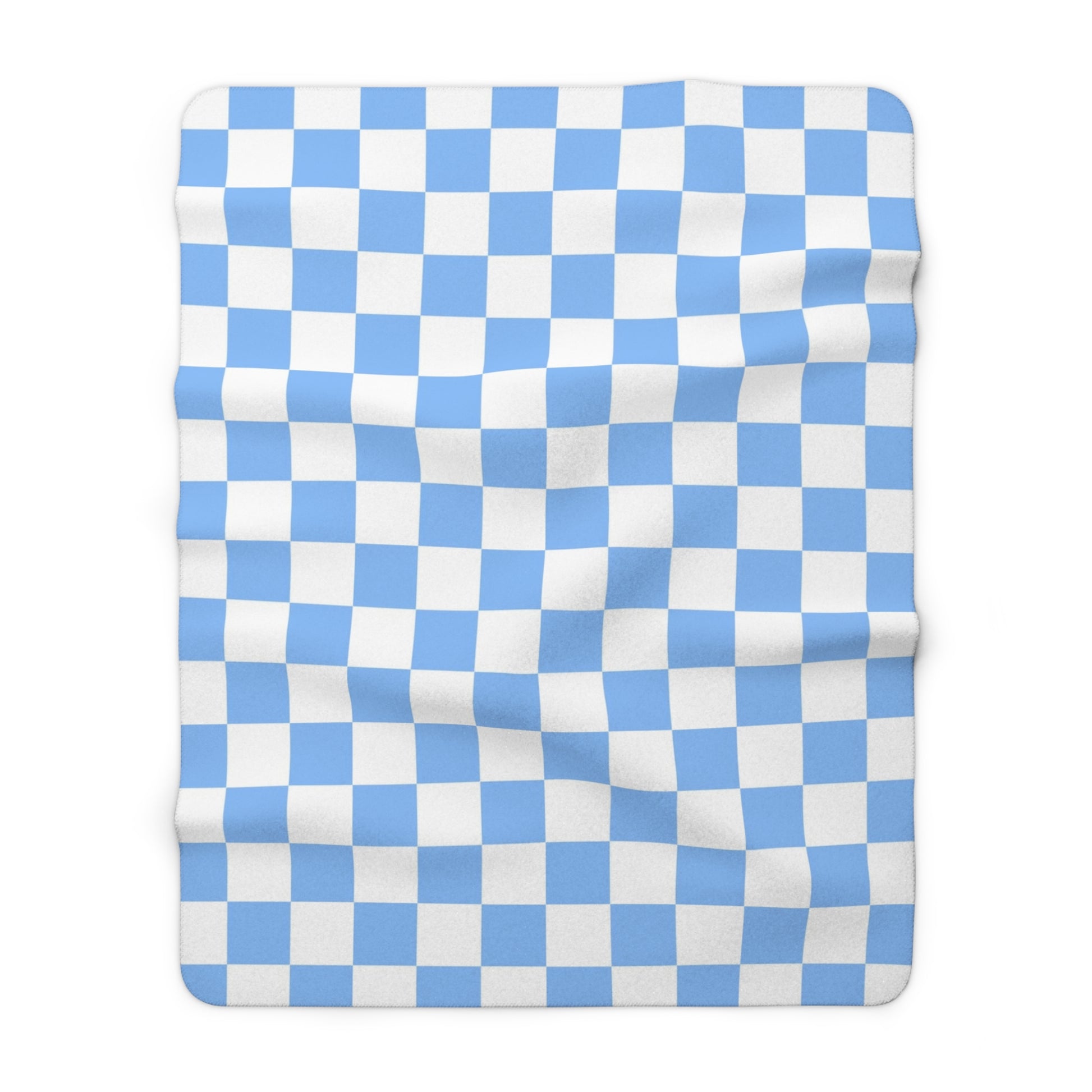 Checkerboard White and Light Blue Sherpa Fleece Blanket, Artsulli - Art is Long, Life is Short, Home Decor, Size, 60" × 80", , , , , 23033604027417221077