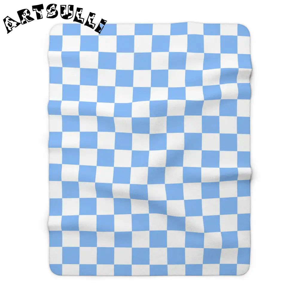JAKKOUTTHEBXX Checkerboard White and Light Blue Sherpa Fleece