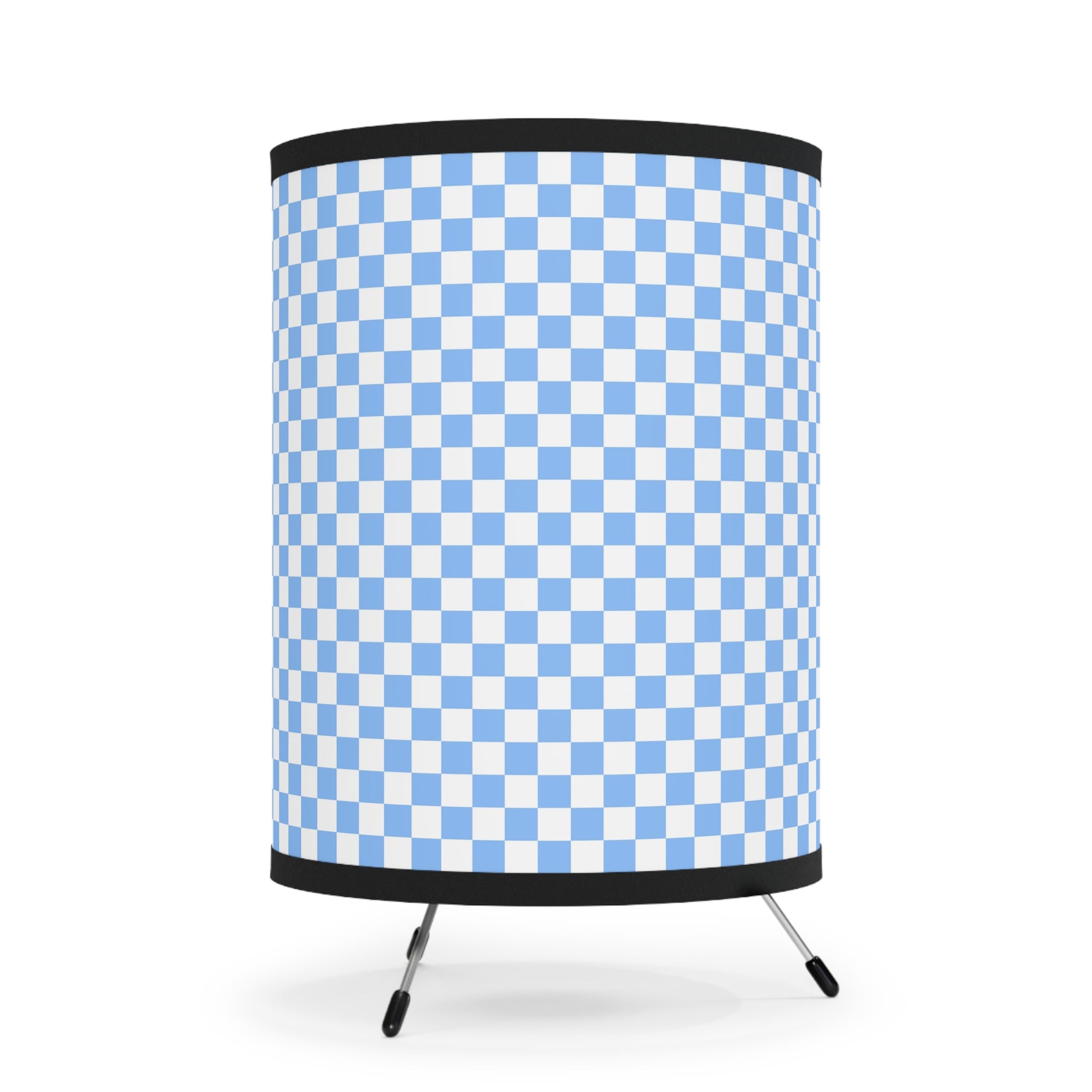Checkerboard White and Light Blue Tripod Lamp with High-Res Printed Shade, US\CA plug, Artsulli - Art is Long, Life is Short, Home Decor, , , , , , , 