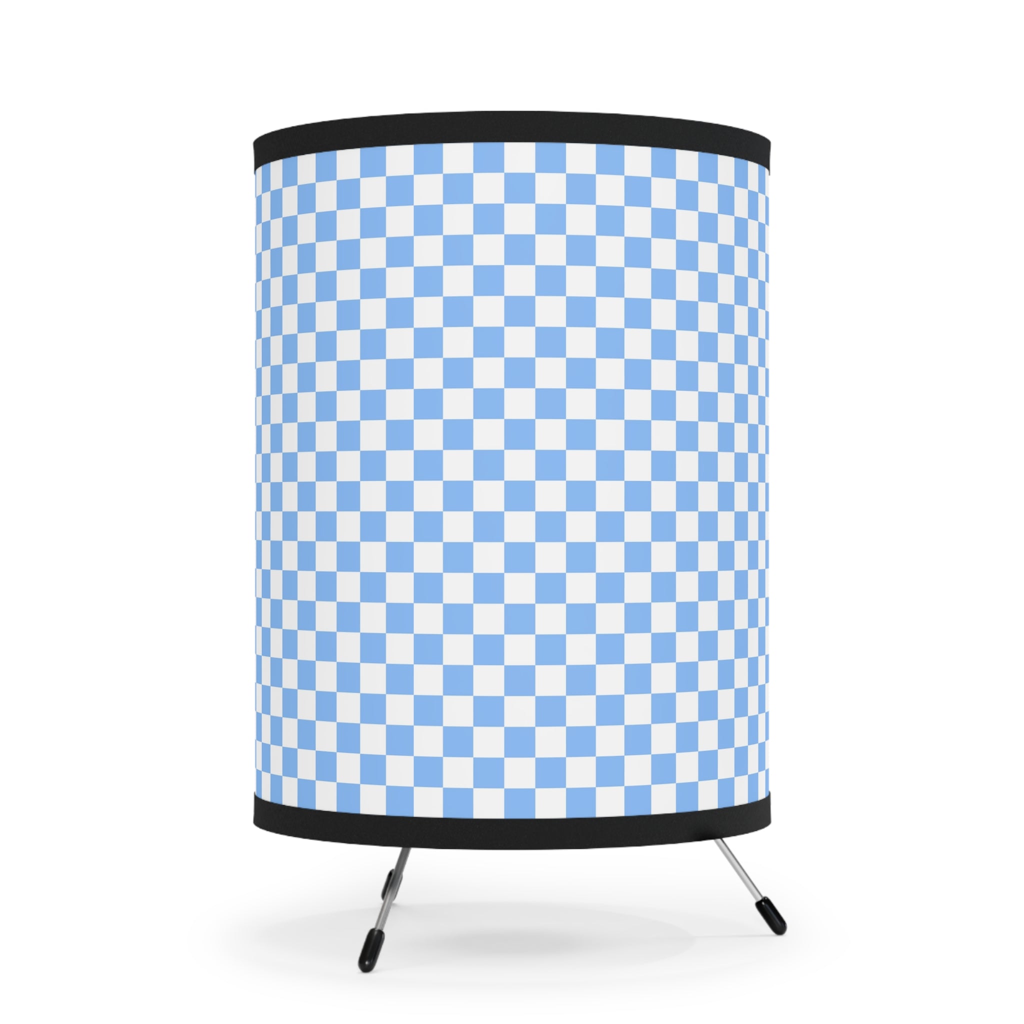 Checkerboard White and Light Blue Tripod Lamp with High-Res Printed Shade, US\CA plug, Artsulli - Art is Long, Life is Short, Home Decor, , , , , , , 