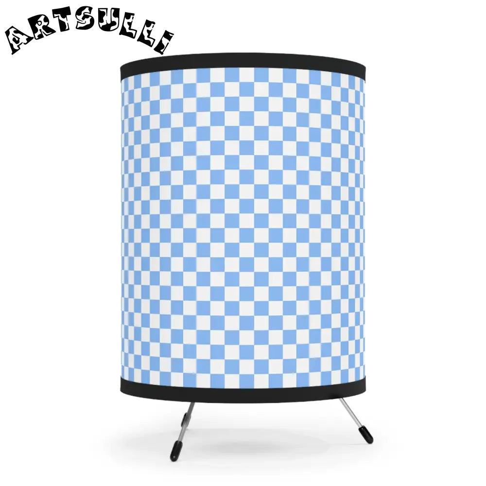 JAKKOUTTHEBXX Checkerboard White and Light Blue Tripod Lamp
