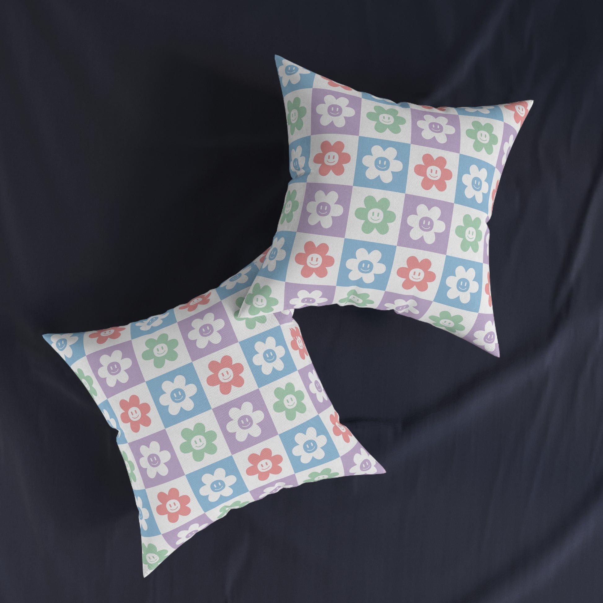 Chessboard x Smiley Face Flowers II Multi-Color  Square Pillow, Artsulli - Art is Long, Life is Short, Home Decor, , , , , , , 