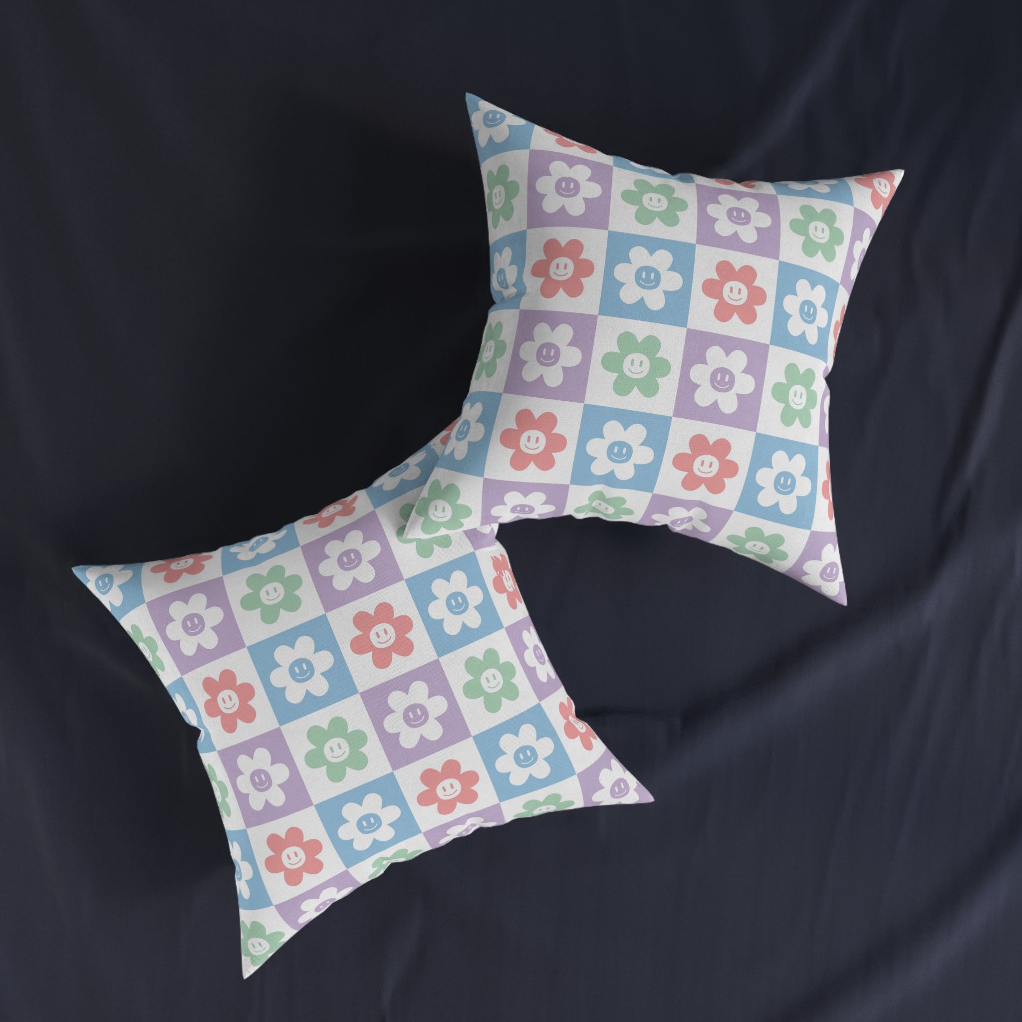 Chessboard x Smiley Face Flowers II Multi-Color  Square Pillow, Artsulli - Art is Long, Life is Short, Home Decor, , , , , , , 