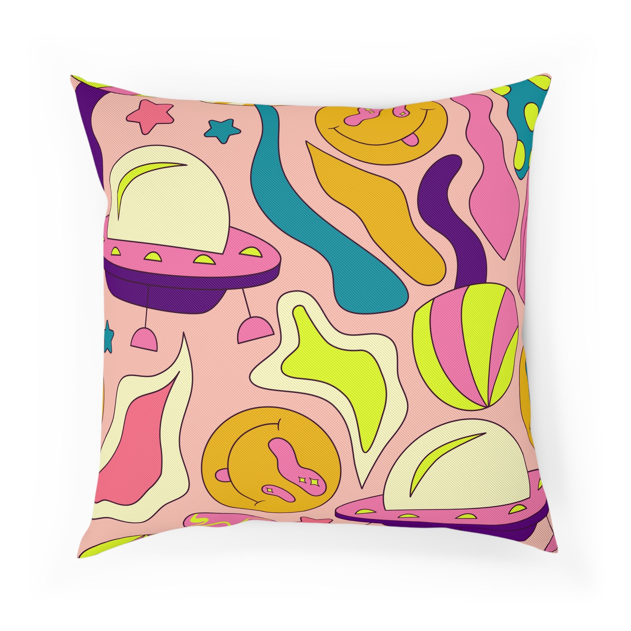 Trippy Spaceships Pink Cushion, Artsulli - Art is Long, Life is Short, Home Decor, Size, 18.1" × 18.1", , , , , 14024700268438