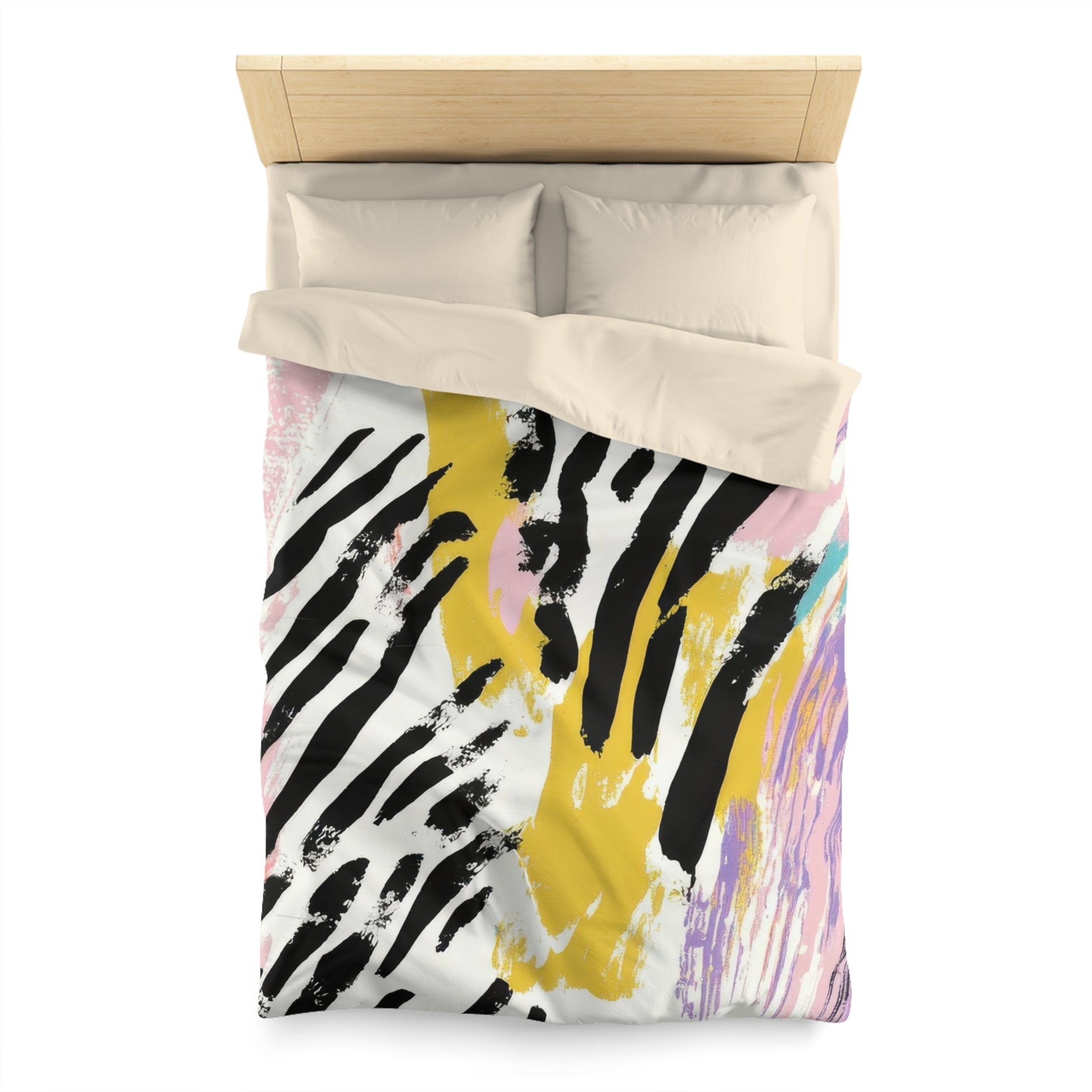 Wild Zebra Stripes x Paint Brush Strokes Multi-Color Microfiber Duvet Cover, Artsulli - Art is Long, Life is Short, Home Decor, , , , , , , 