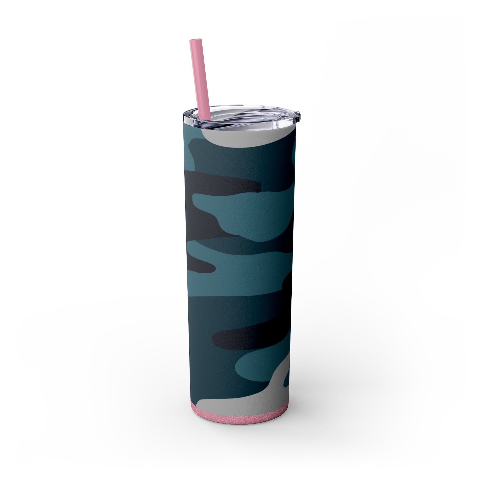 Blue Camouflage Skinny Tumbler with Straw, 20oz, Artsulli - Art is Long, Life is Short, Mug, , , , , , , 
