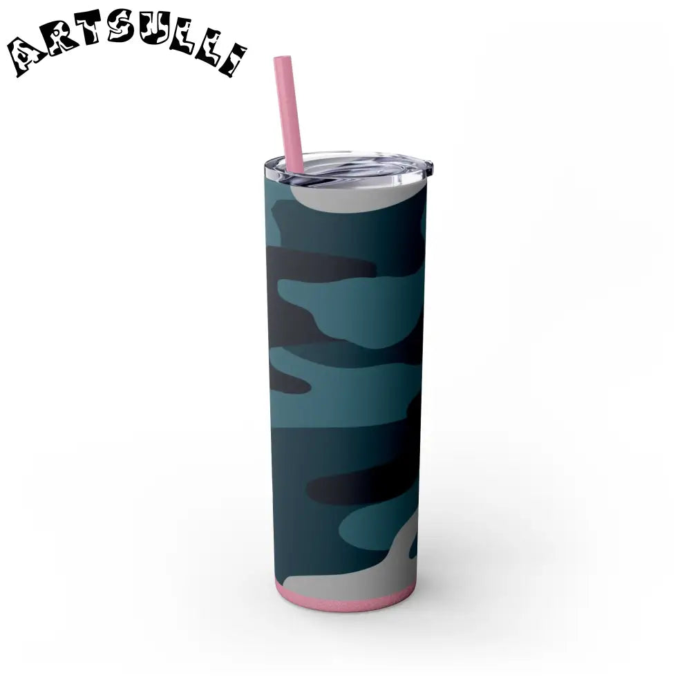 JAKKOUTTHEBXX Blue Camouflage Skinny Tumbler with Straw 20oz