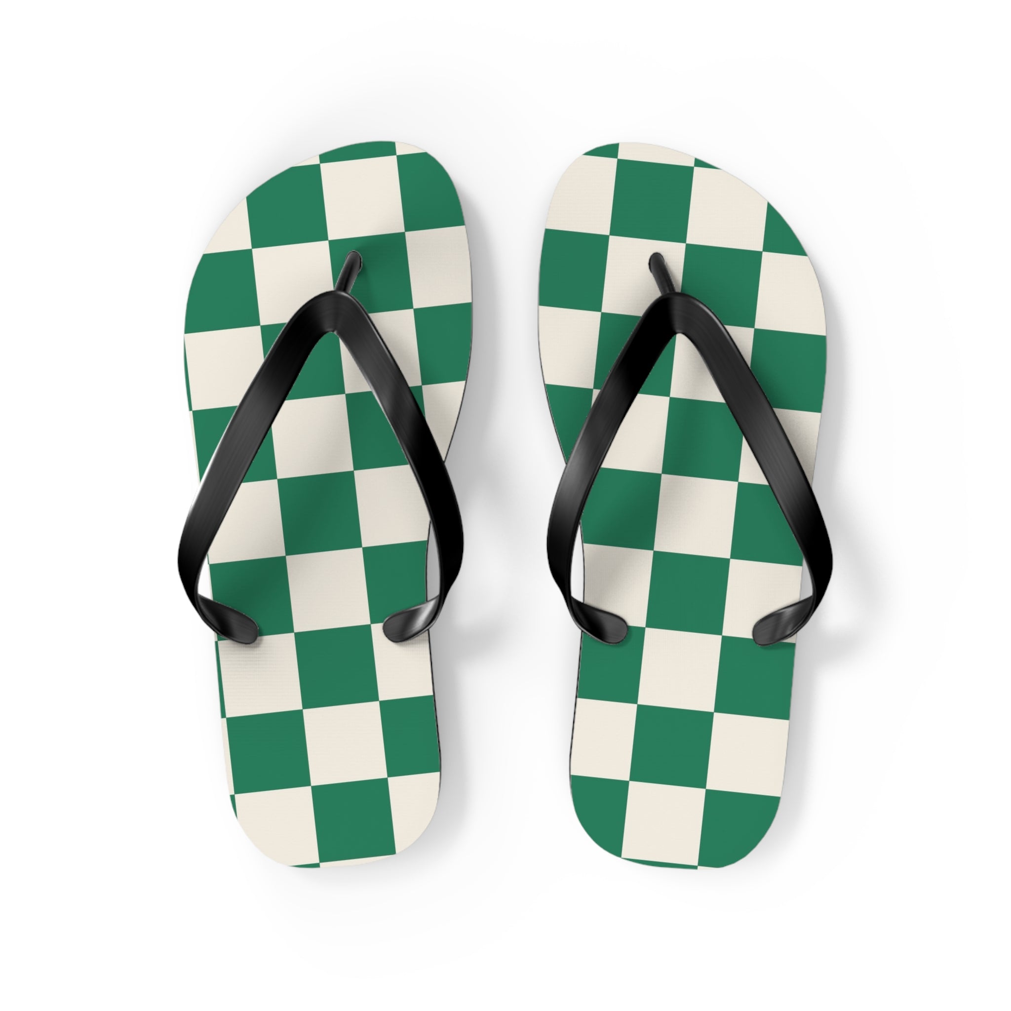 Checkerboard Dark Green Flip Flops, Artsulli - Art is Long, Life is Short, Shoes, Size, M, Color, Black sole, , , 89068110306211066760