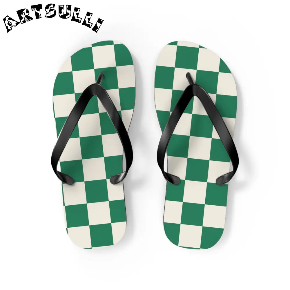 JAKKOUTTHEBXX Checkerboard Dark Green Flip Flops JAKKOUTTHEBXX