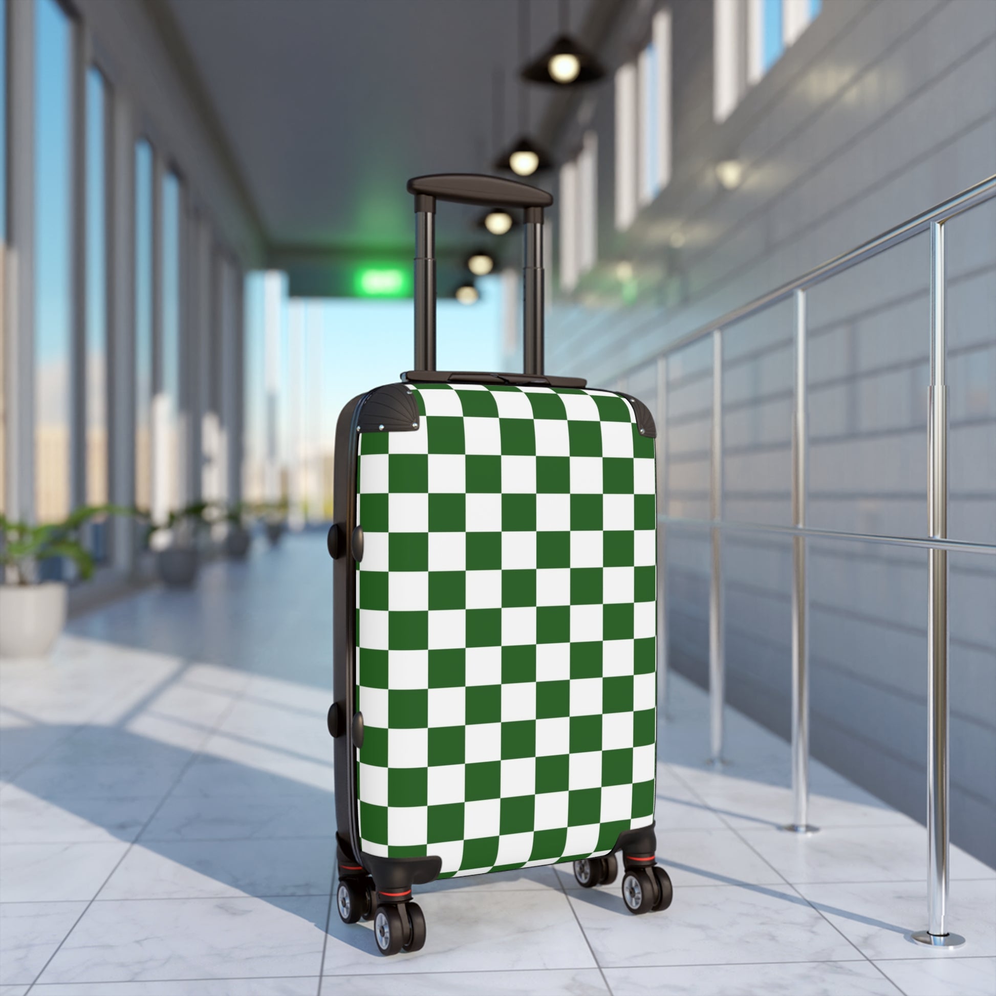 Checkerboard White and Dark Green Suitcase, Artsulli - Art is Long, Life is Short, Bags, , , , , , , 