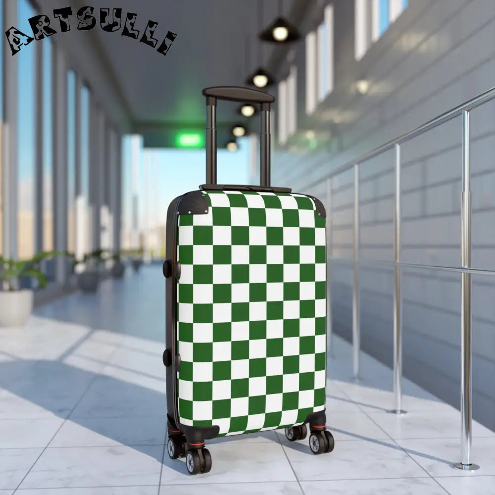 JAKKOUTTHEBXX Checkerboard White and Dark Green Suitcase