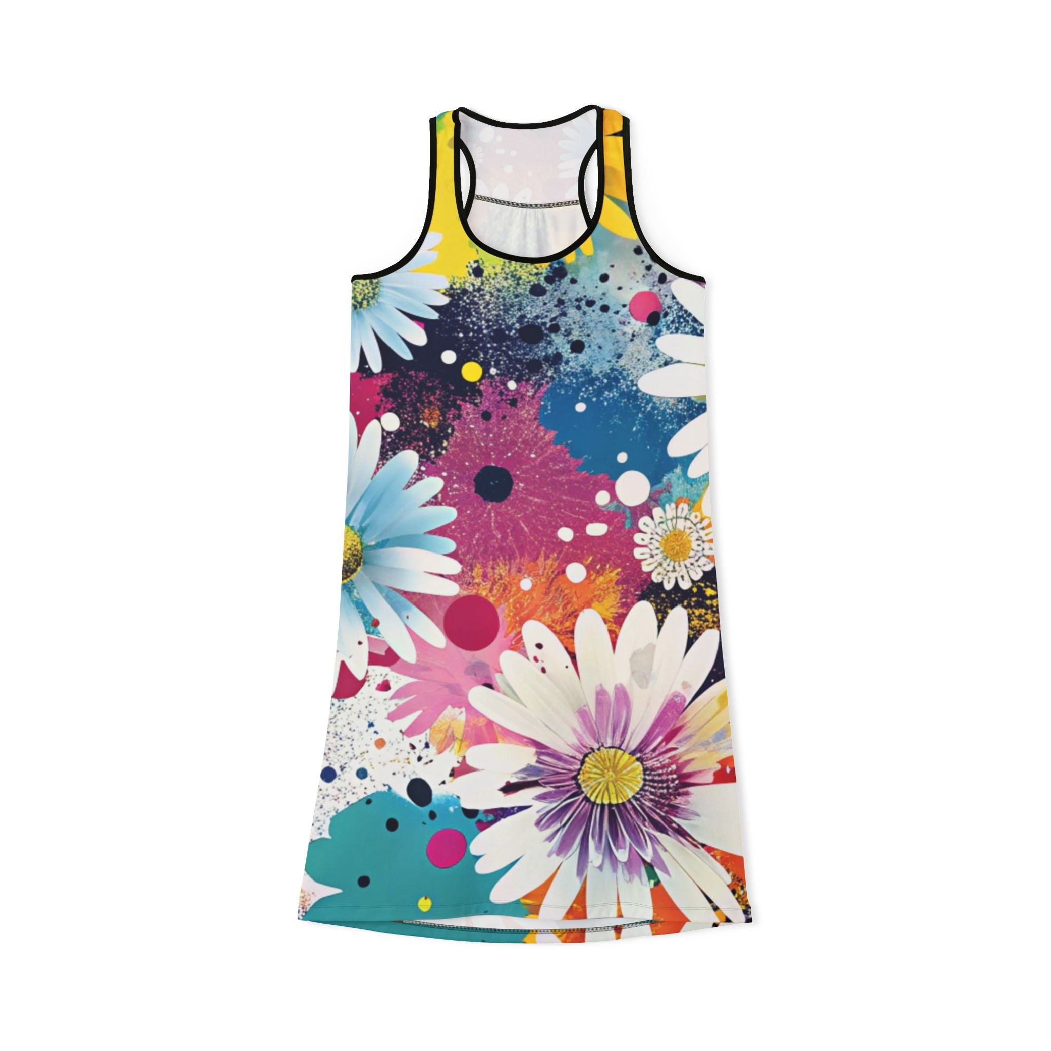 Magical Flower Explosion Multi-Color Women's Racerback Dress (AOP), Artsulli - Art is Long, Life is Short, Tank Top, Size, XS, Color, Black, , , 17163836668899