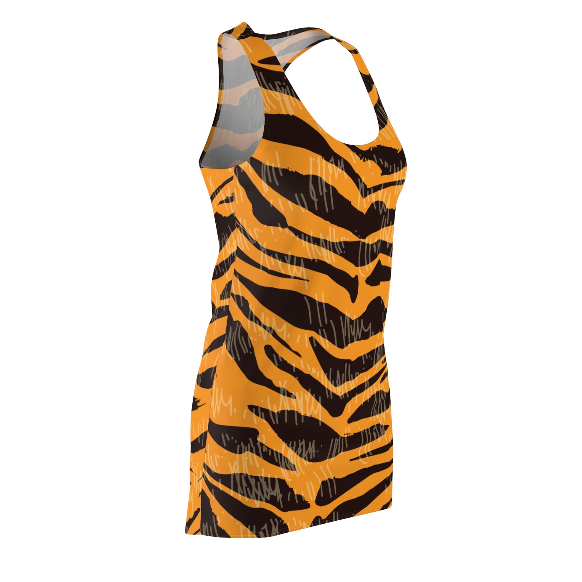 Tiger Scratches Orange & Black Women's Cut & Sew Racerback Dress (AOP), Artsulli - Art is Long, Life is Short, All Over Prints, , , , , , , 