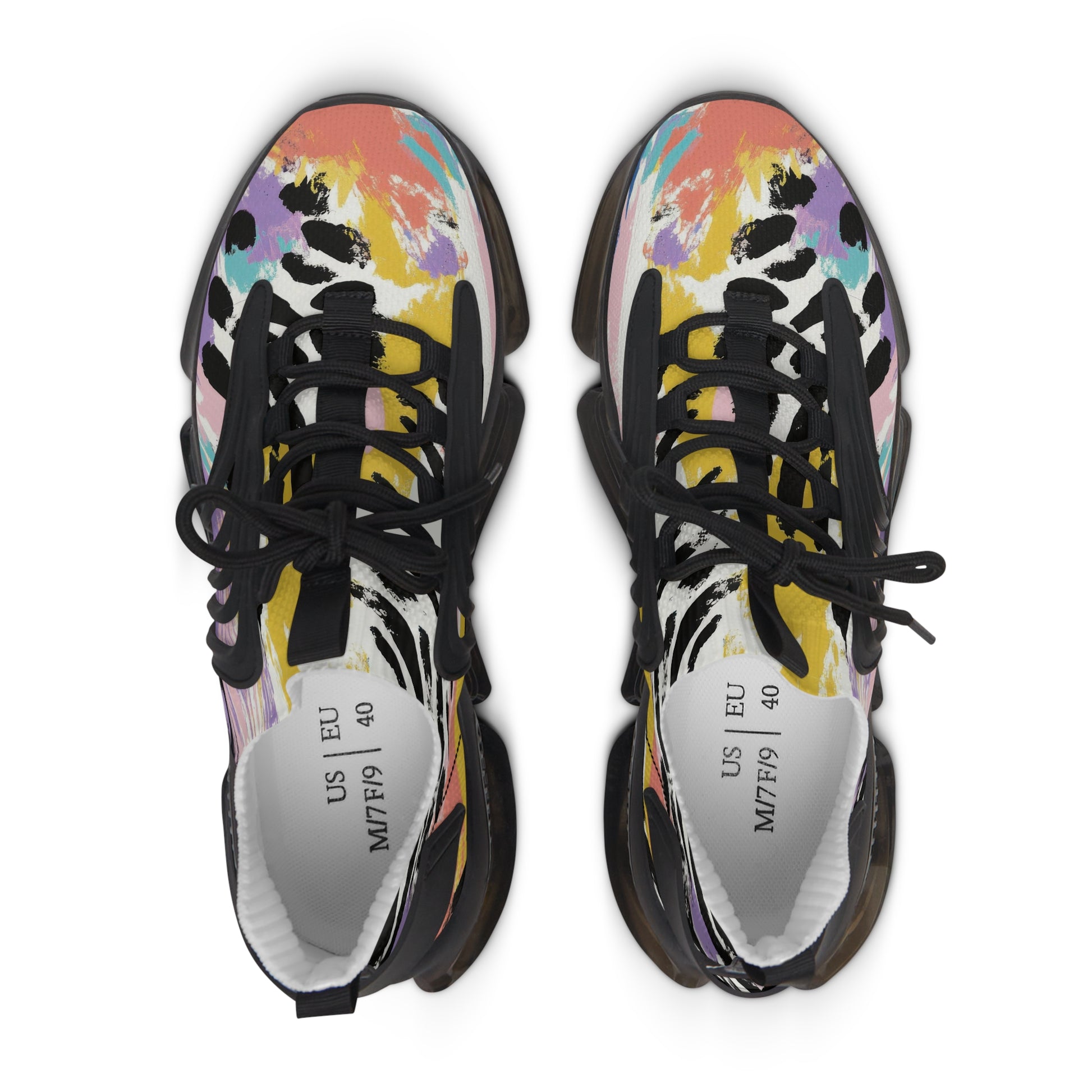 Wild Zebra Stripes x Paint Brush Strokes Multi-Color Women's Mesh Sneakers, Artsulli - Art is Long, Life is Short, Shoes, , , , , , , 