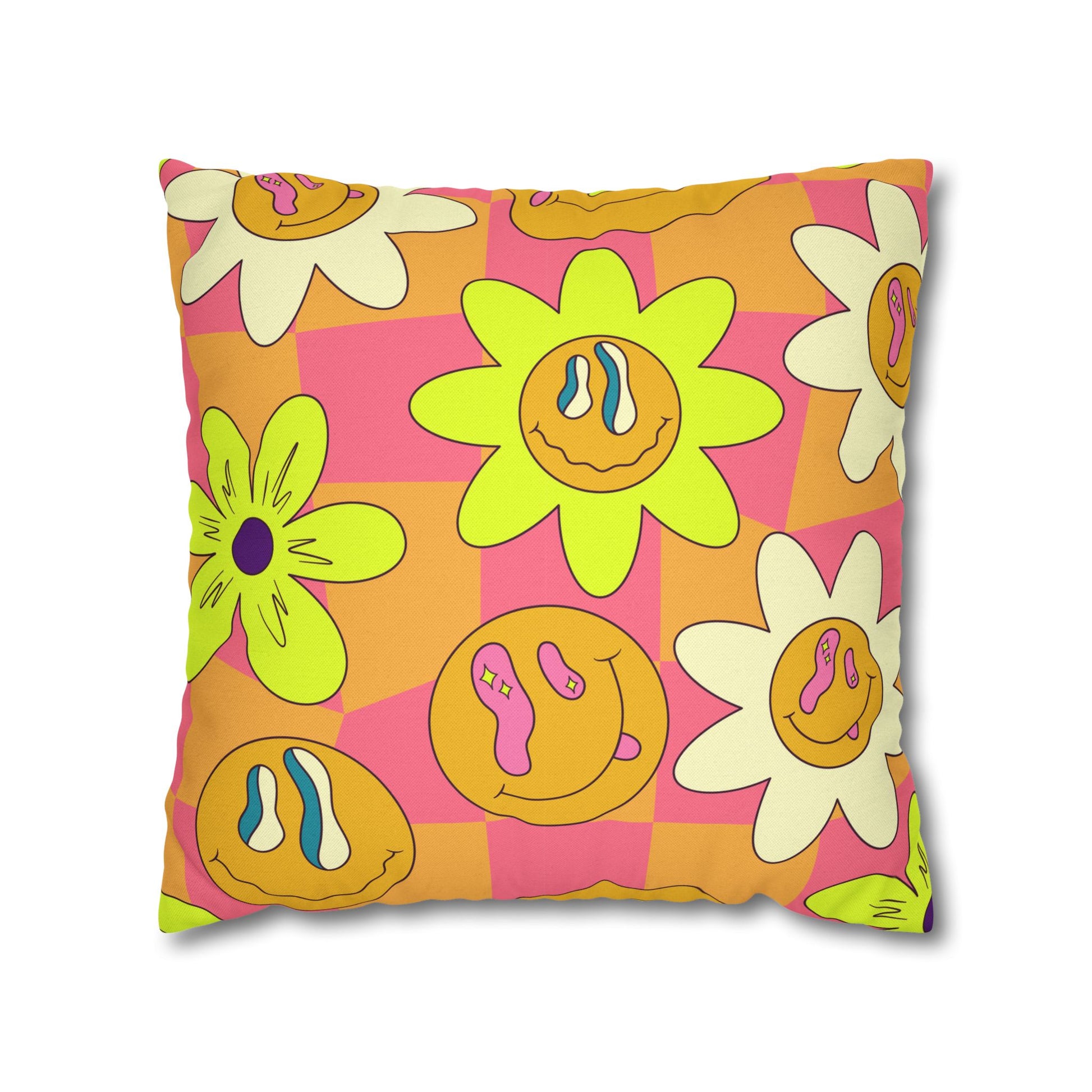 Trippy Sour Face Rave Spun Polyester Square Pillowcase, Artsulli - Art is Long, Life is Short, Home Decor, Size, 18" × 18", , , , , 13949042916770