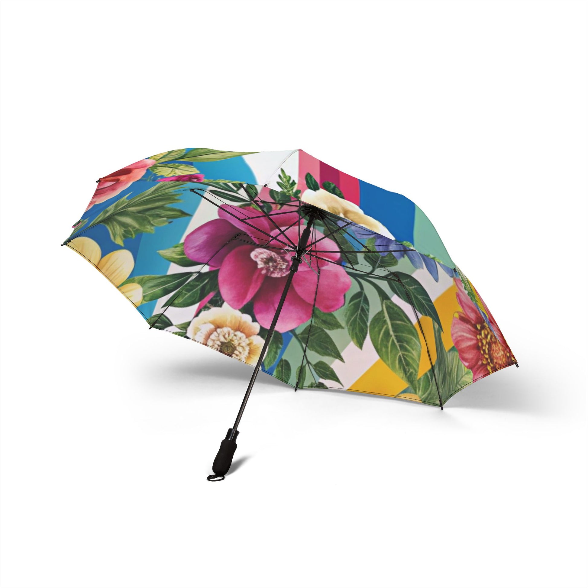 Floral Stripe 4K Semi-Automatic Foldable Umbrella, Artsulli - Art is Long, Life is Short, Accessories, , , , , , , 
