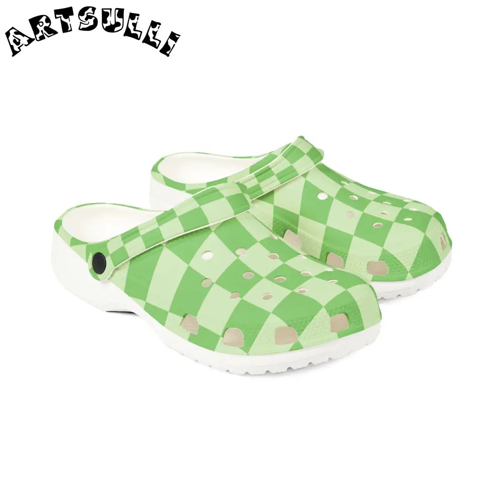JAKKOUTTHEBXX Checkerboard Green EVA Foam Rubber Shoes (AOP)