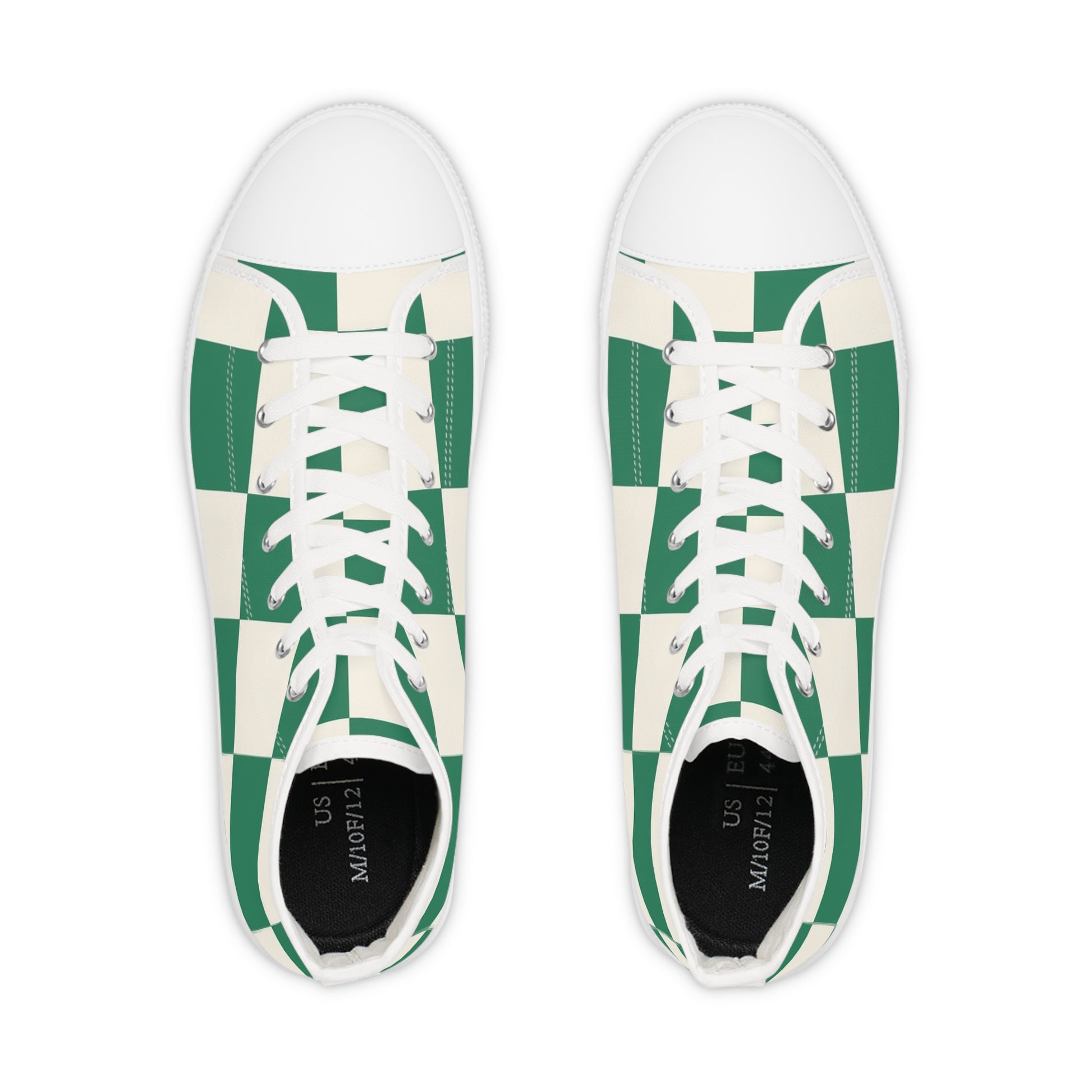 Checkerboard Dark Green Men's High Top Sneakers, Artsulli - Art is Long, Life is Short, Shoes, , , , , , , 