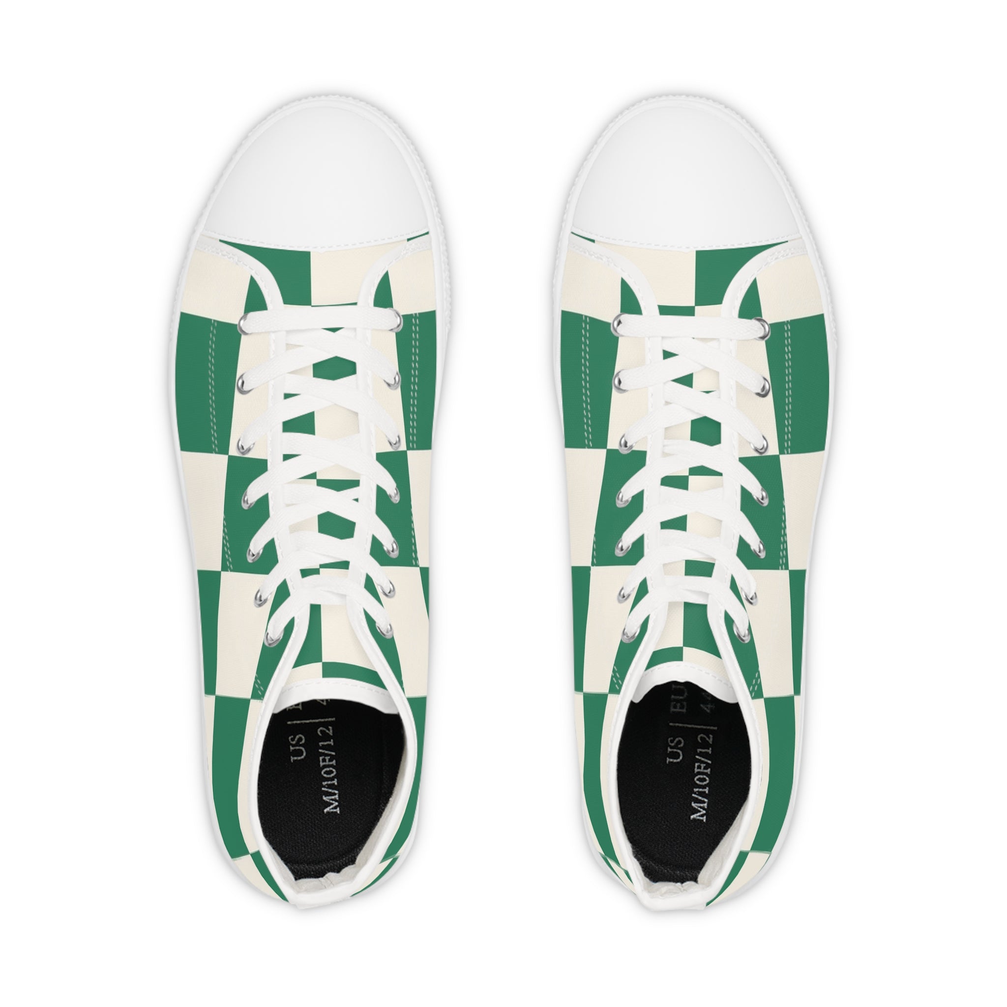Checkerboard Dark Green Men's High Top Sneakers, Artsulli - Art is Long, Life is Short, Shoes, , , , , , , 