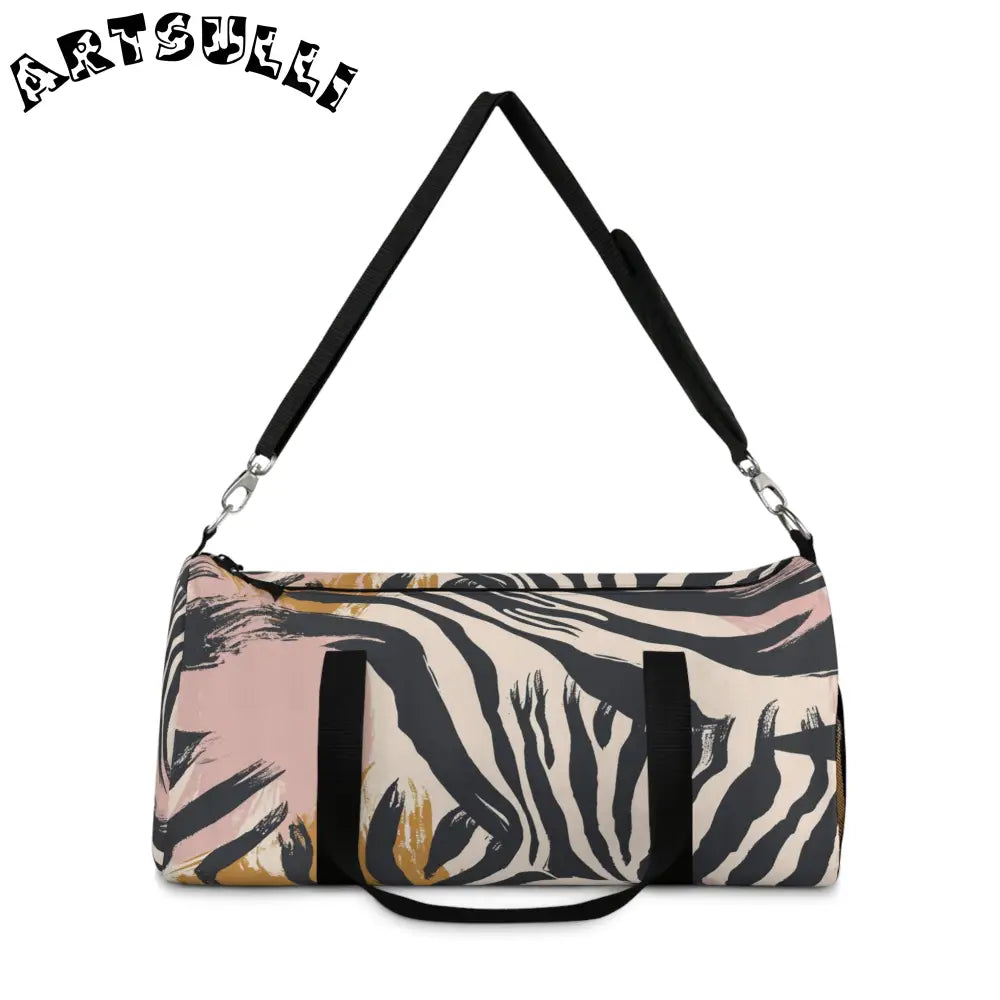 JAKKOUTTHEBXX Beige and Pink Abstract Zebra Print Duffel Bag