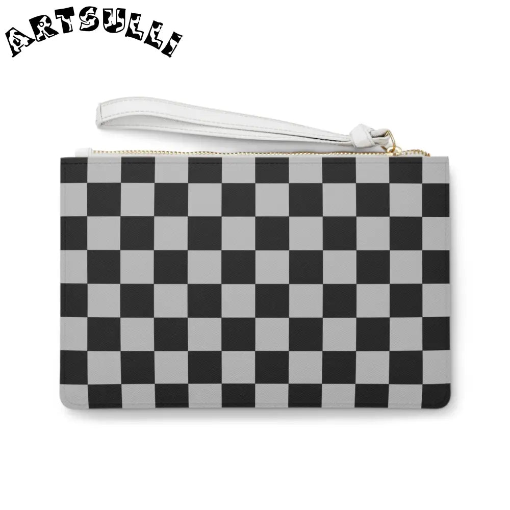 JAKKOUTTHEBXX Checkered Gray Clutch Bag with Wrist Strap