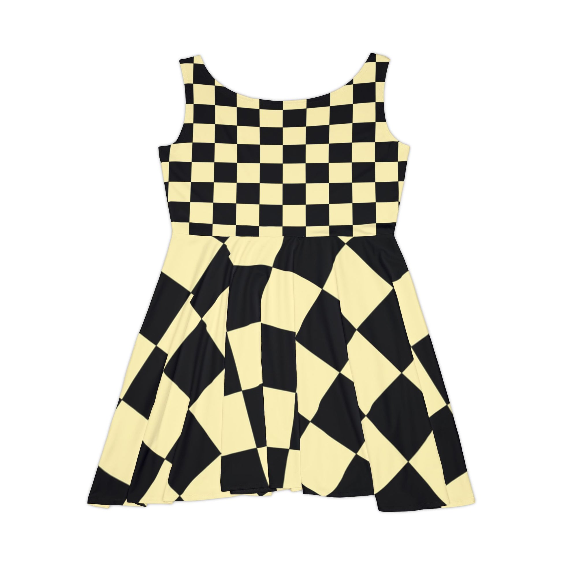 Checkerboard Black and Yellow Women's Skater Dress (AOP), Artsulli - Art is Long, Life is Short, All Over Prints, , , , , , , 