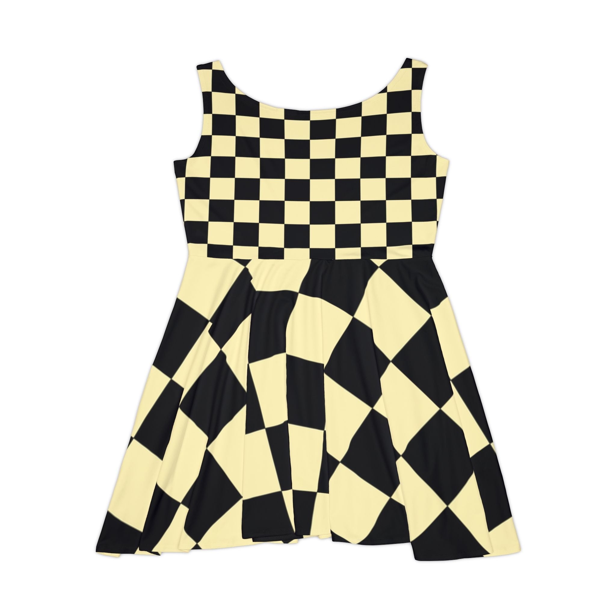 Checkerboard Black and Yellow Women's Skater Dress (AOP), Artsulli - Art is Long, Life is Short, All Over Prints, , , , , , , 