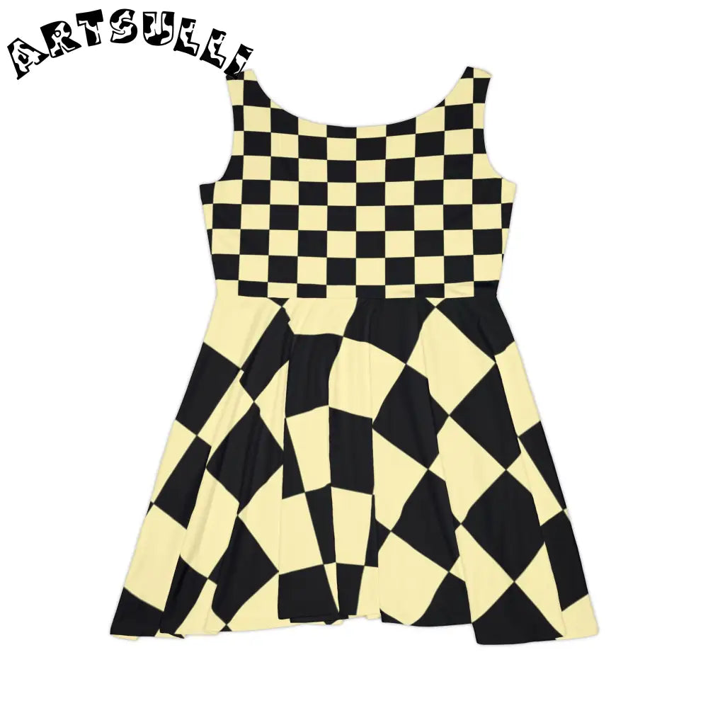 JAKKOUTTHEBXX Checkerboard Black and Yellow Women’s Skater Dress