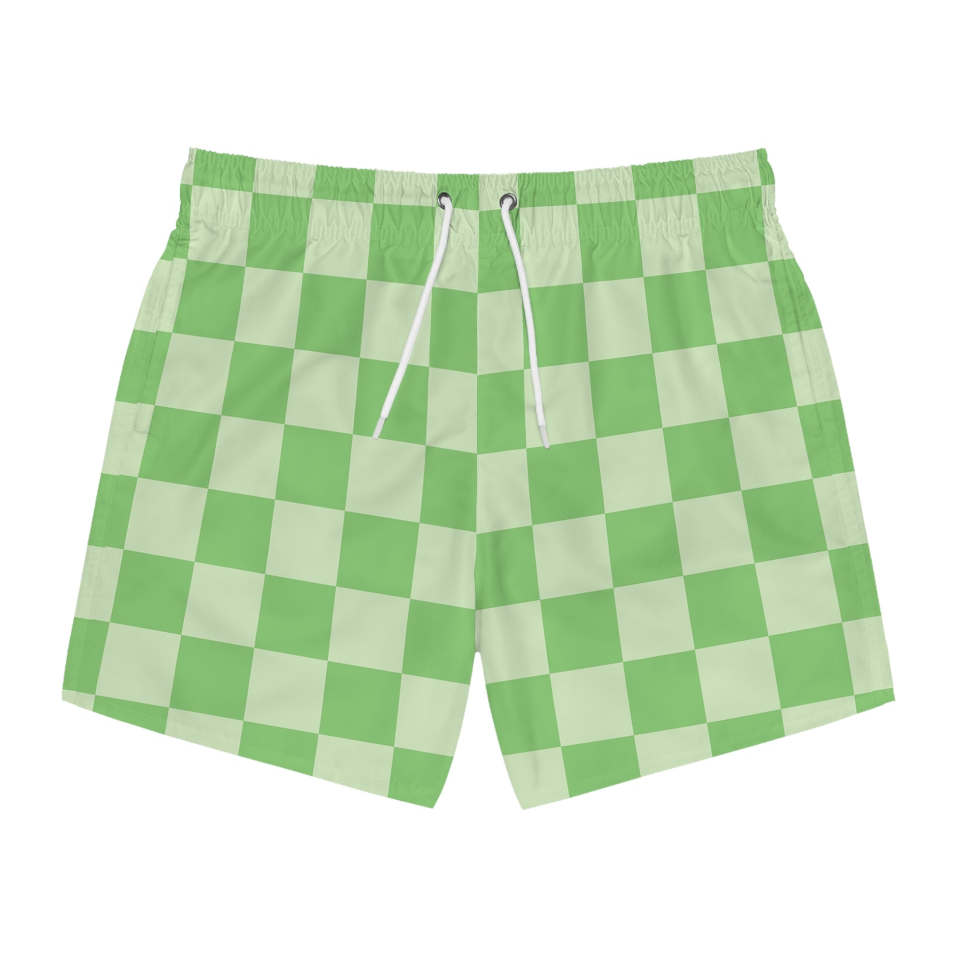 Checkerboard Green Swim Trunks (AOP), Artsulli - Art is Long, Life is Short, All Over Prints, Size, XS, Color, Seam thread color automatically matched to design, , , 11658350224108173904