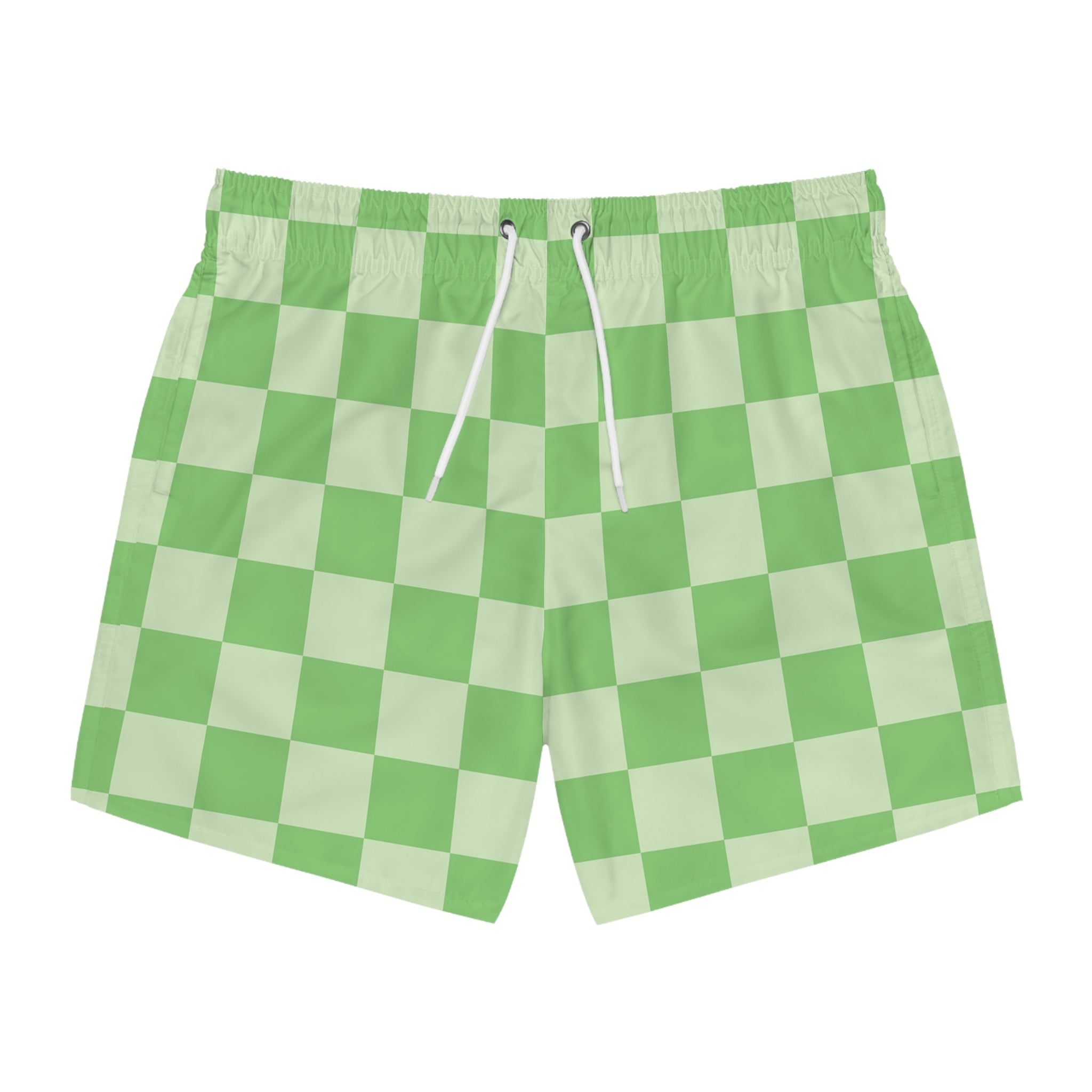Checkerboard Green Swim Trunks (AOP), Artsulli - Art is Long, Life is Short, All Over Prints, Size, XS, Color, Seam thread color automatically matched to design, , , 11658350224108173904