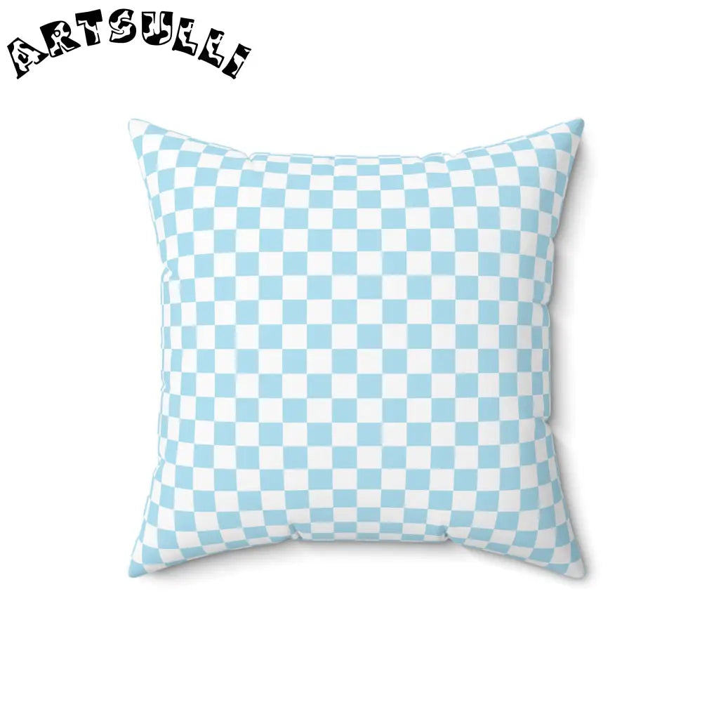 JAKKOUTTHEBXX Checkerboard Sky Blue Spun Polyester Square Pillow