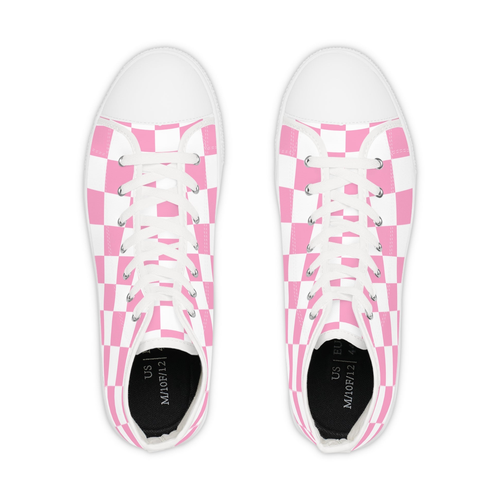 Checkerboard Hot Pink and White Men's High Top Sneakers, Artsulli - Art is Long, Life is Short, Shoes, , , , , , , 