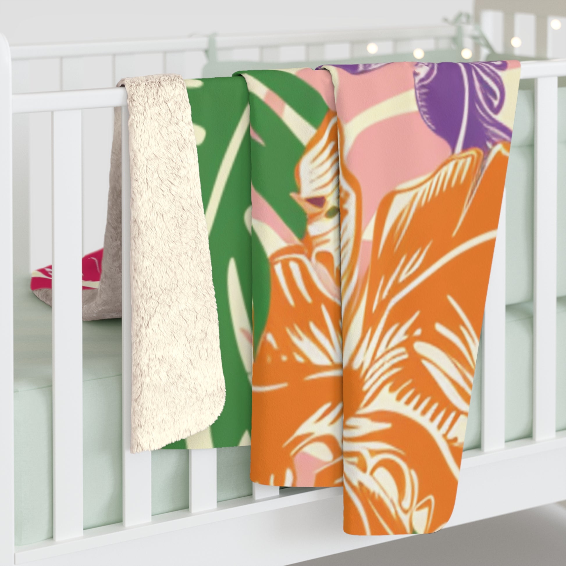 Blooming Tropical Flowers Sherpa Fleece Blanket, Artsulli - Art is Long, Life is Short, Home Decor, , , , , , , 