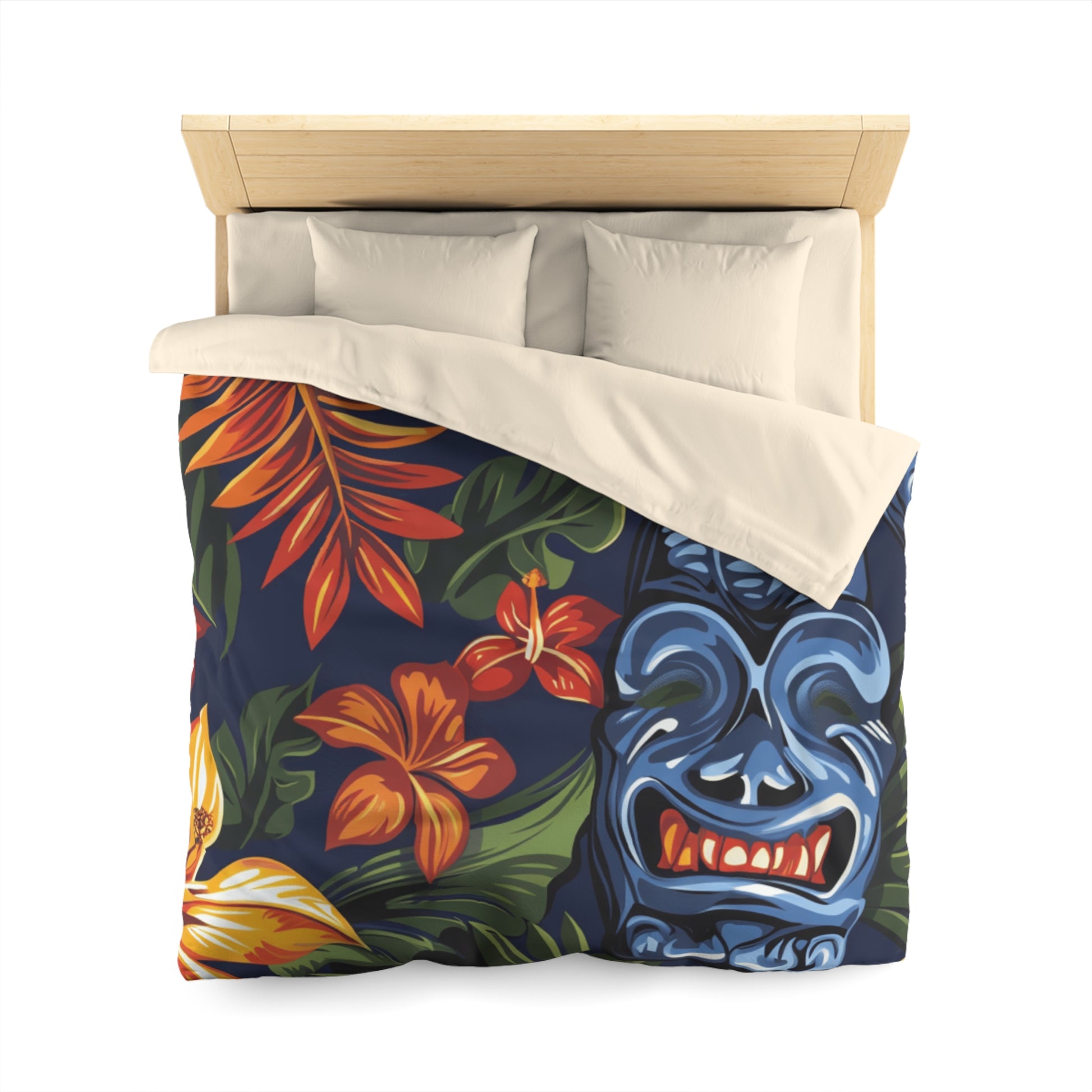Tiki Bloom Navy Microfiber Duvet Cover, Artsulli - Art is Long, Life is Short, Home Decor, , , , , , , 
