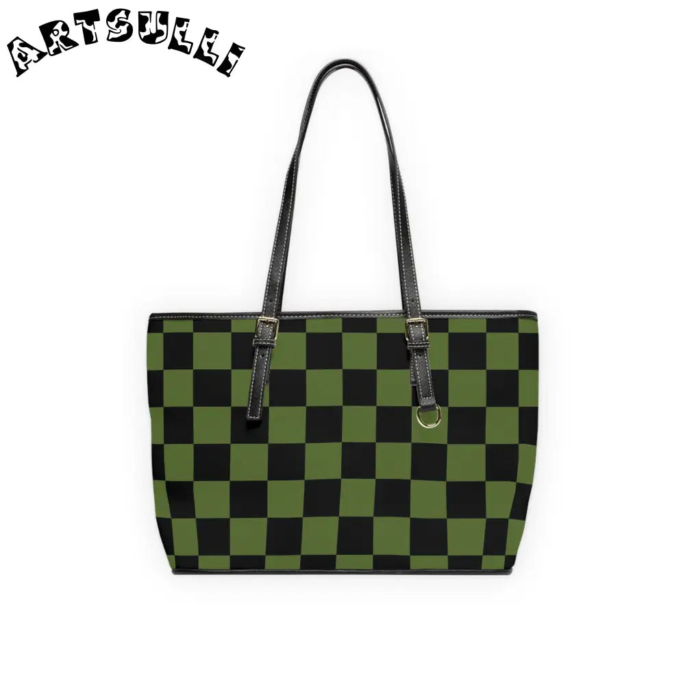 JAKKOUTTHEBXX Checkerboard Olive Green and Black PU Leather Shoulder