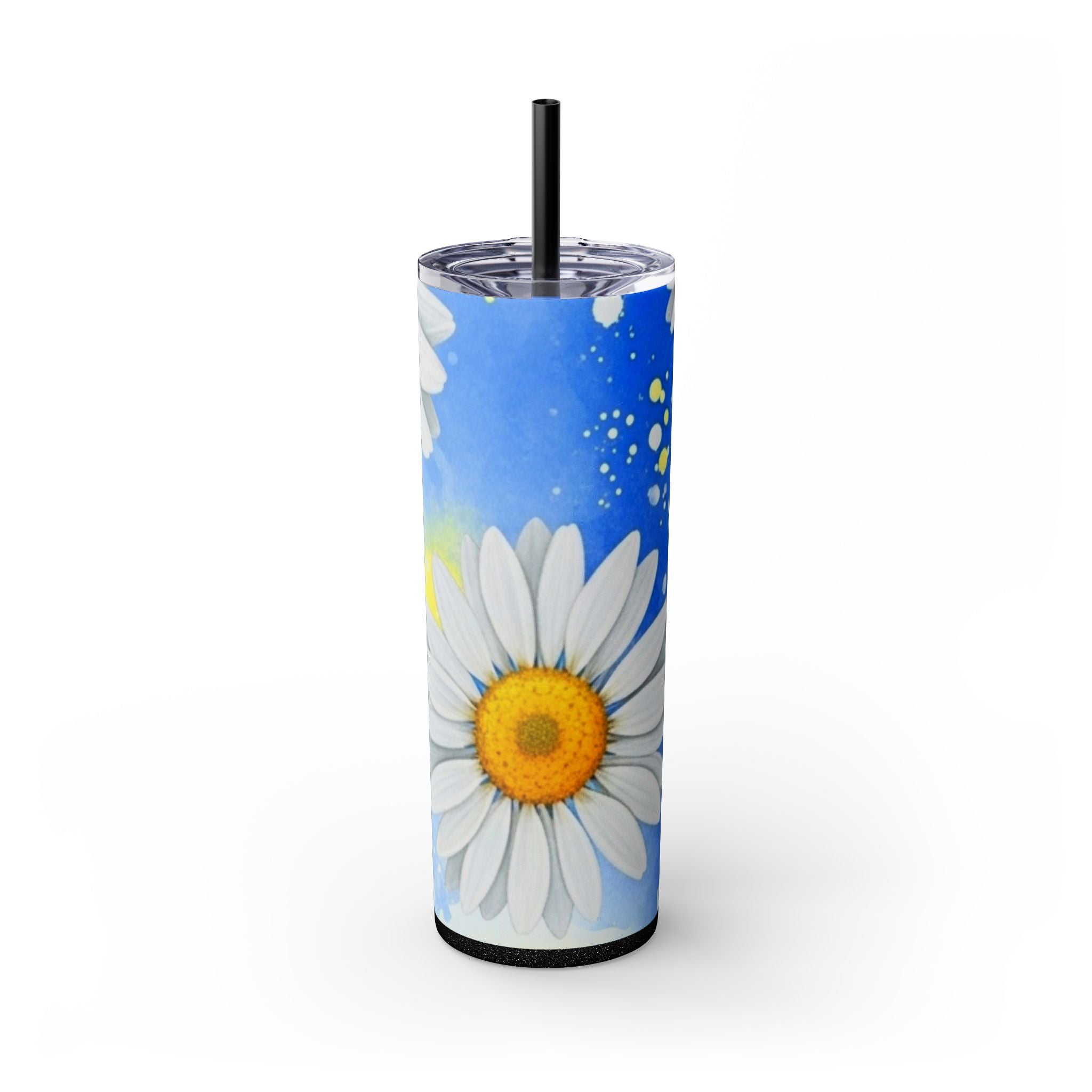 Daisies Skinny Tumbler with Straw, 20oz, Artsulli - Art is Long, Life is Short, Mug, Finish, Glossy, Color, Glitter Black, Size, 20oz, 30864358463402047364
